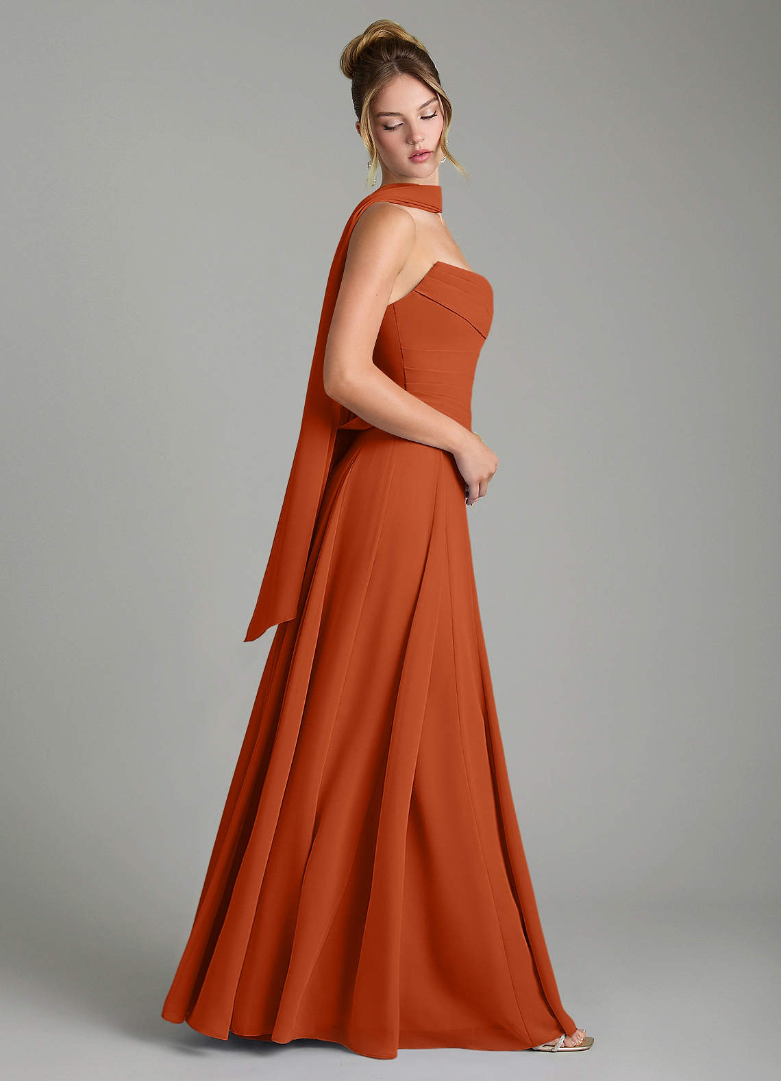 Gabriela A-Line Cowl-Neck Chiffon Bridesmaid Dress in Burnt Orange