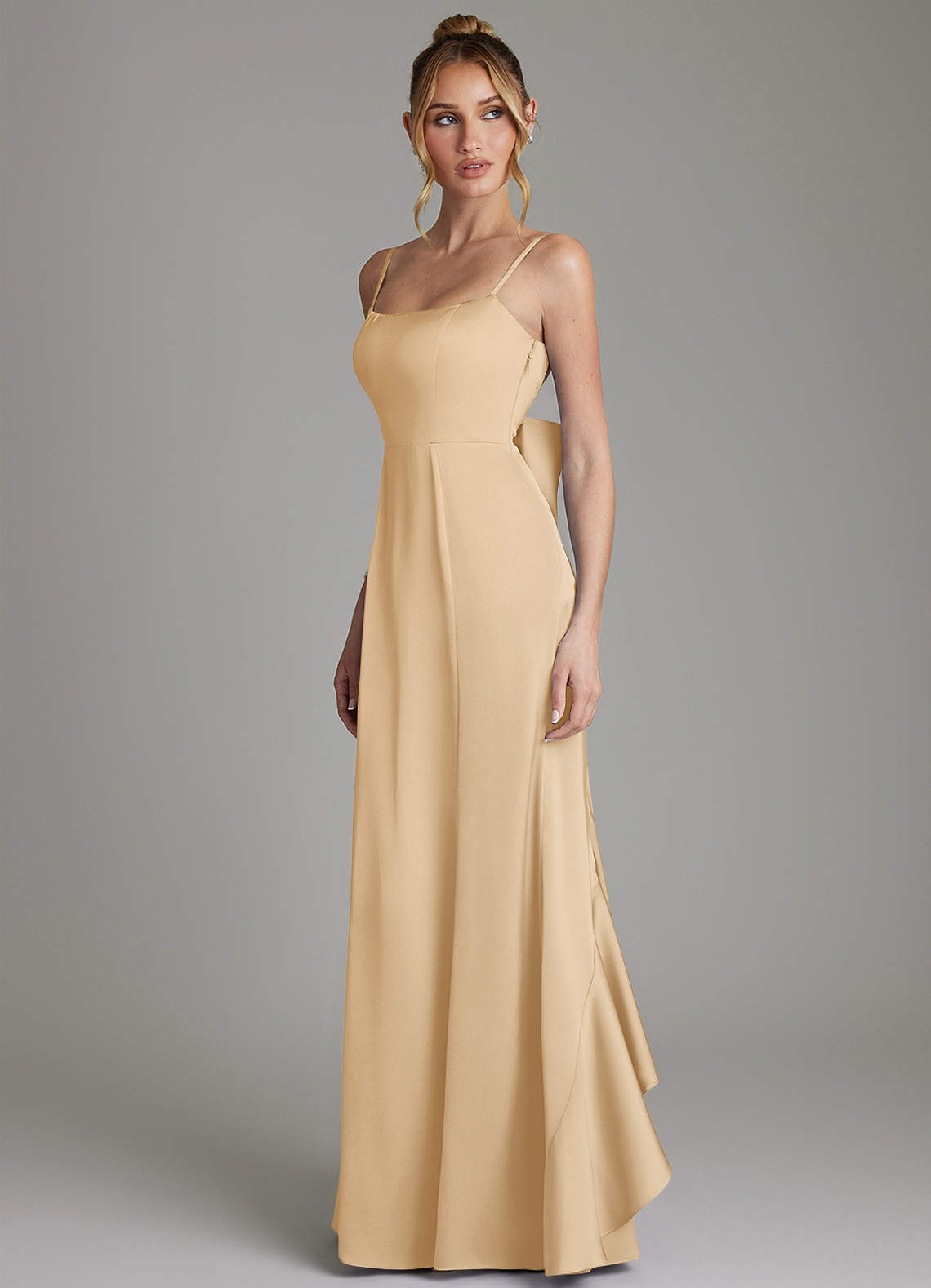 Zherra Mermaid Scoop-Neck Stretch Satin Bridesmaid Dress in Gold