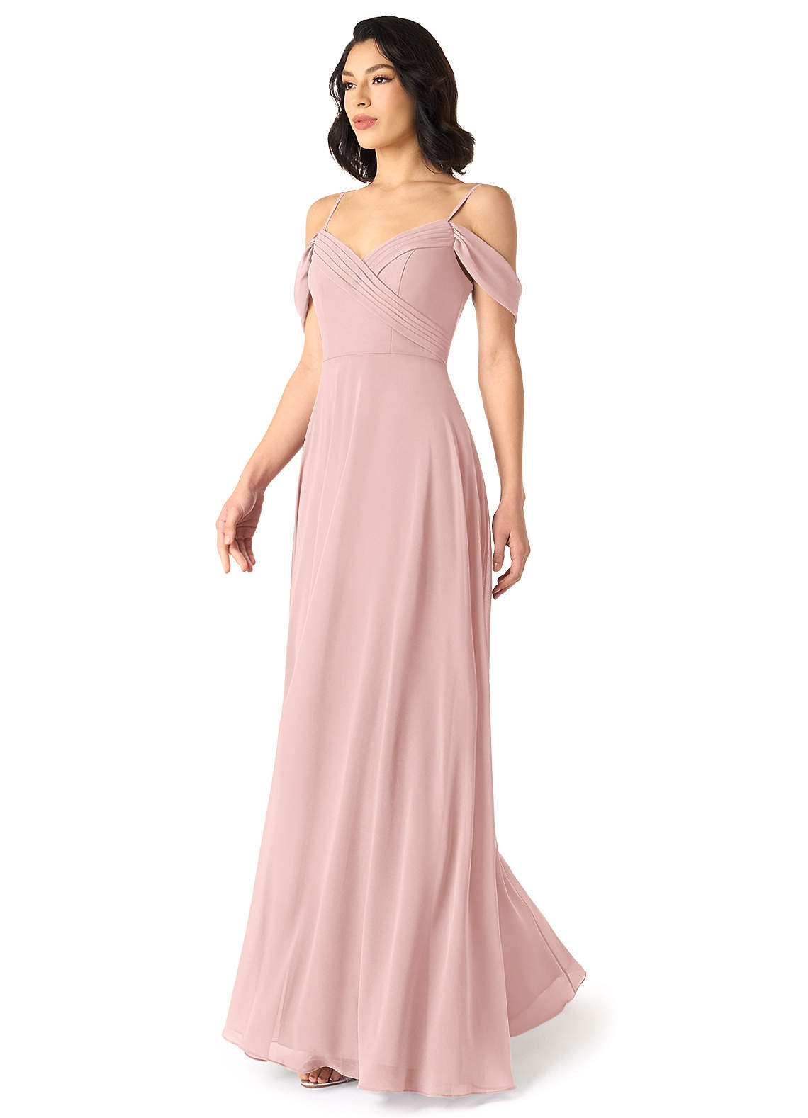 Tancie A-Line Off-the-Shoulder Chiffon Bridesmaid Dress in Powder Pink