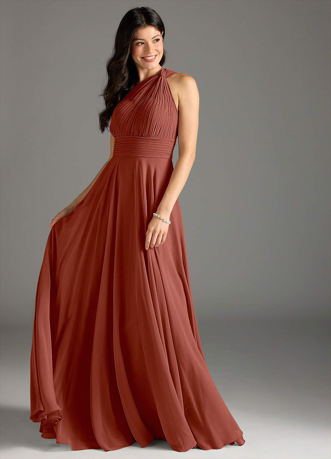 Charlize A-Line One-Shoulder Chiffon Bridesmaid Dress in Auburn
