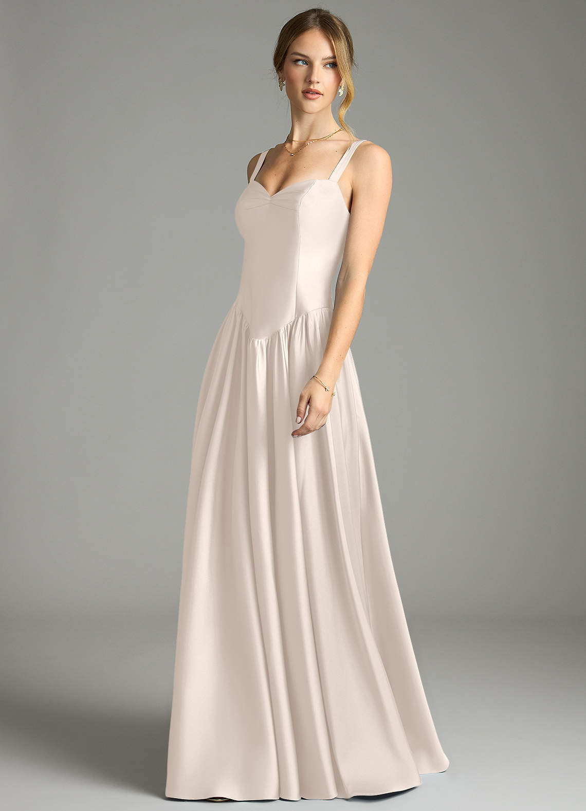 Evadina A-Line Sweetheart Stretch Satin Bridesmaid Dress in White Alabaster