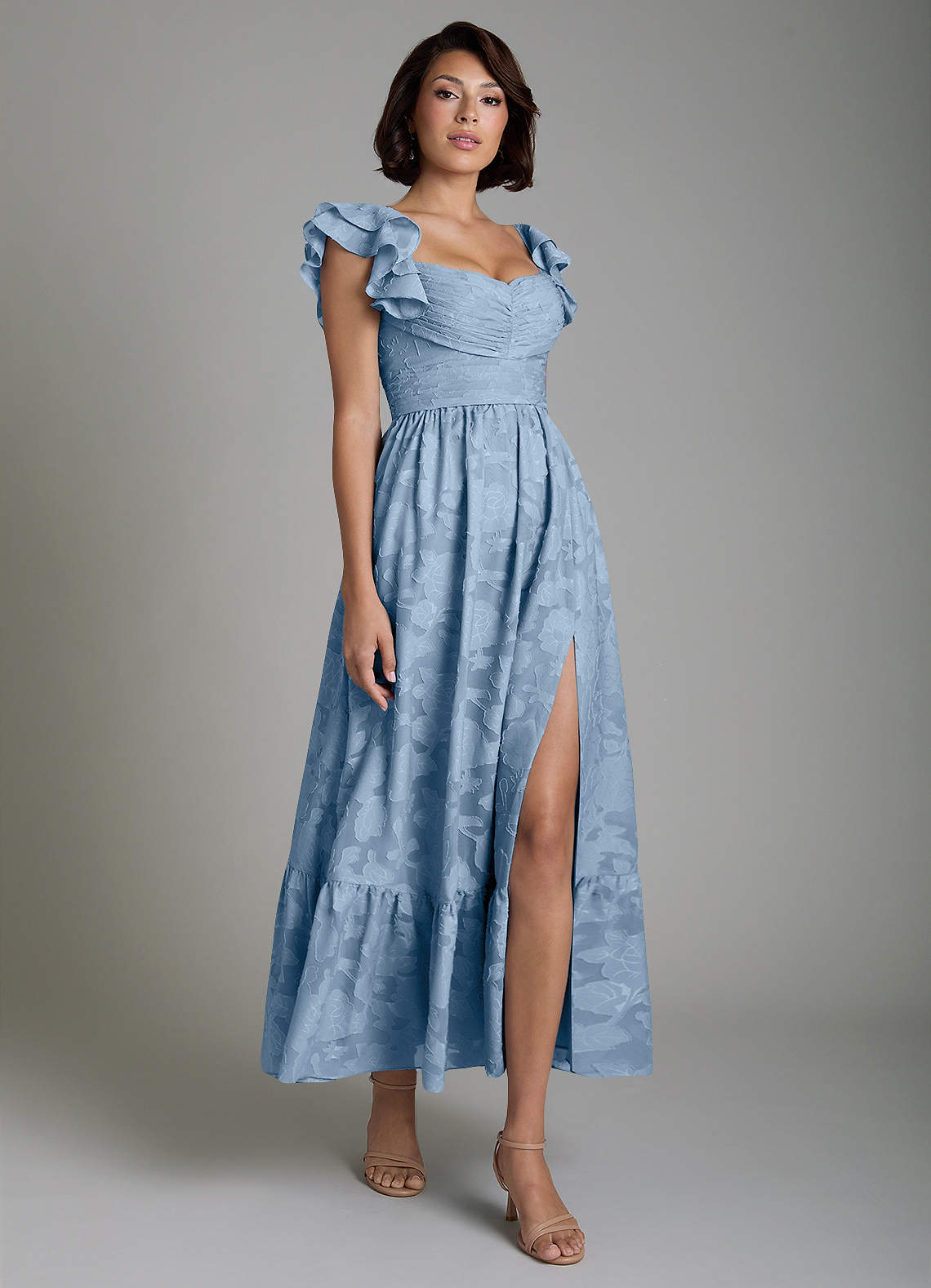 Anaya A-Line V-Neck Floral Burnout Bridesmaid Dress in Powder Blue