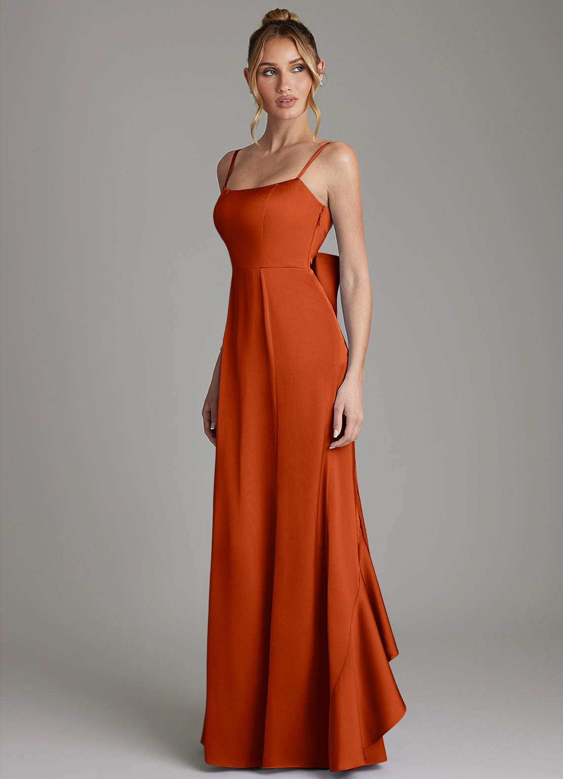 Zherra Mermaid Scoop-Neck Stretch Satin Bridesmaid Dress in Paprika