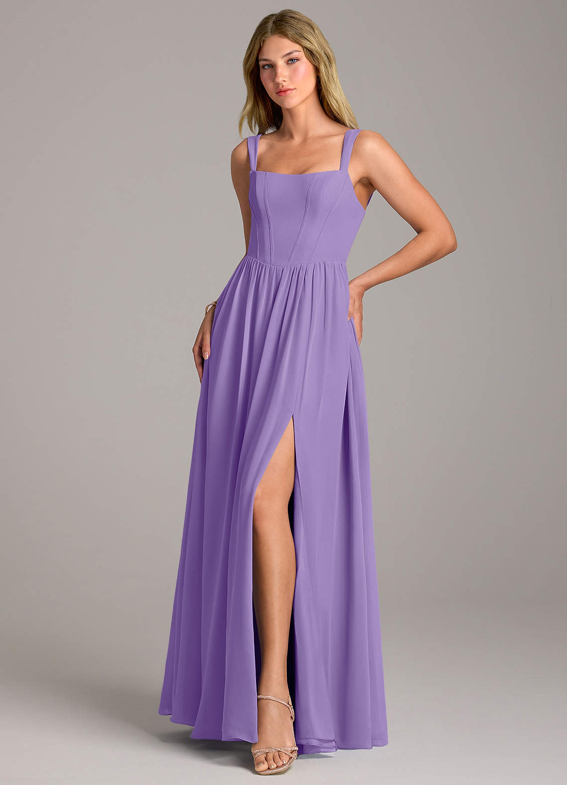 Rosaline A-Line Square-Neck Chiffon Bridesmaid Dress in Tahiti