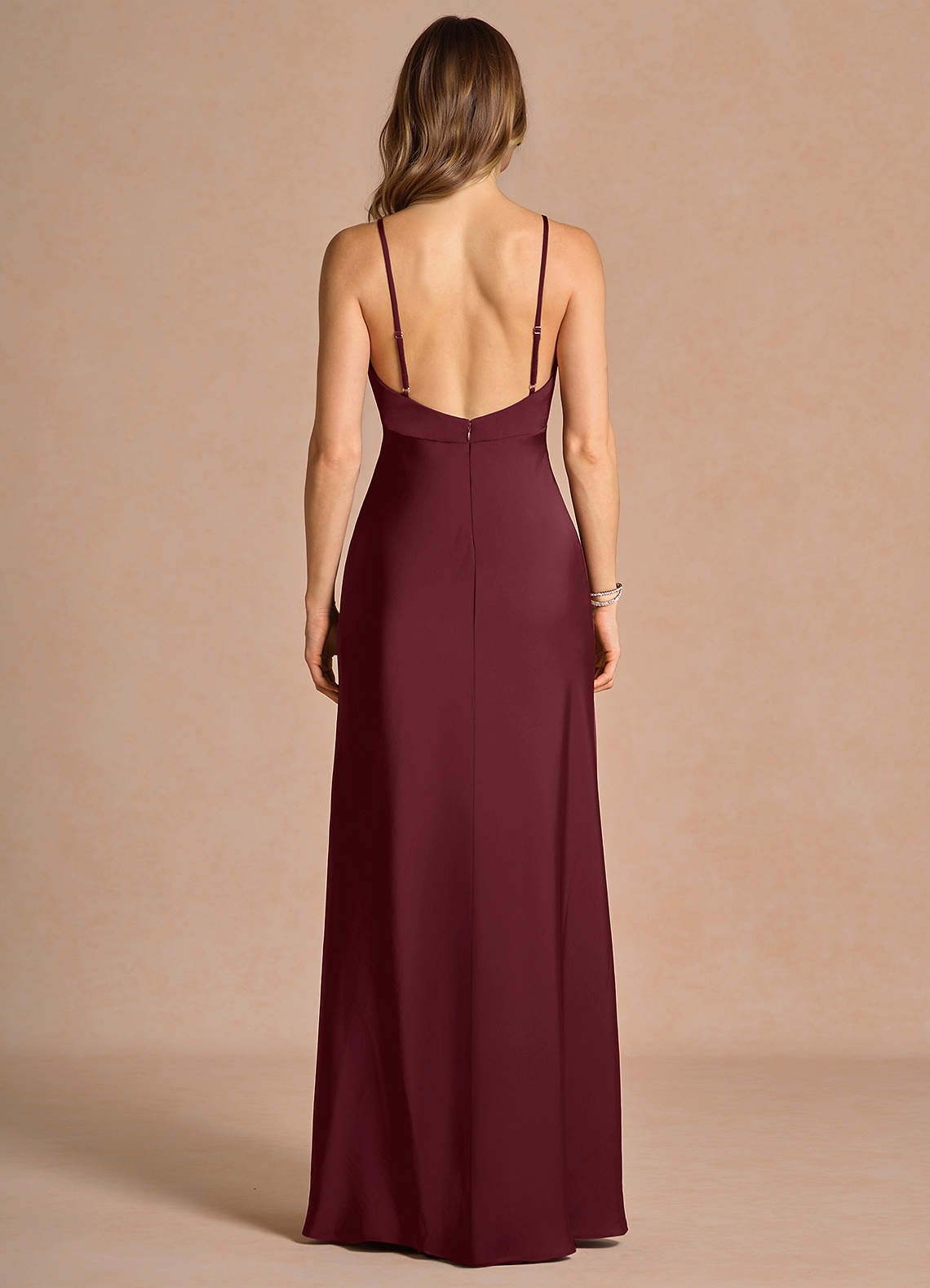 Samara Sheath Feather-Trim Satin Chiffon Wedding Guest Dress in Wine