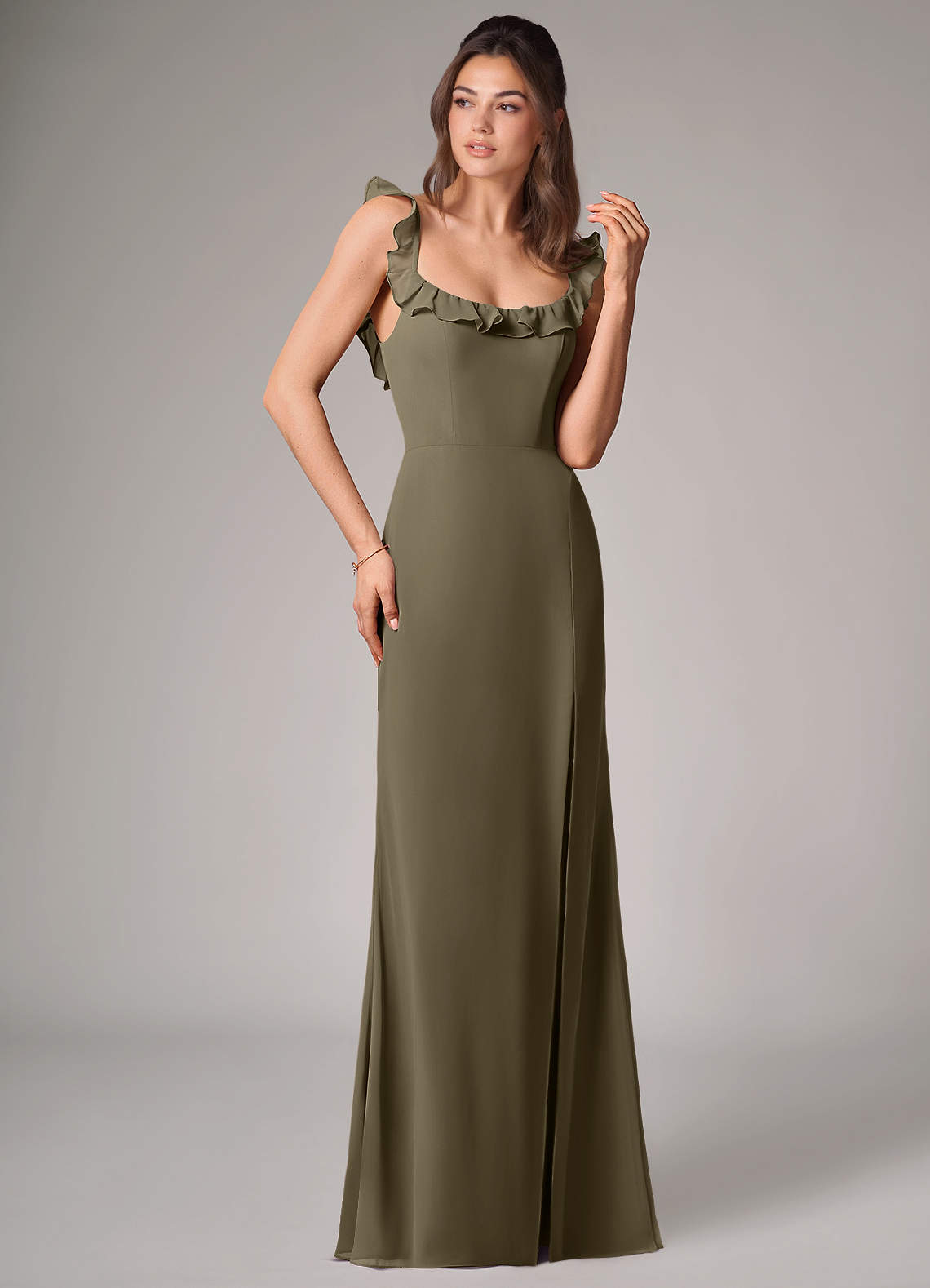 Callie Mermaid Scoop-Neck Chiffon Bridesmaid Dress in Willow Green