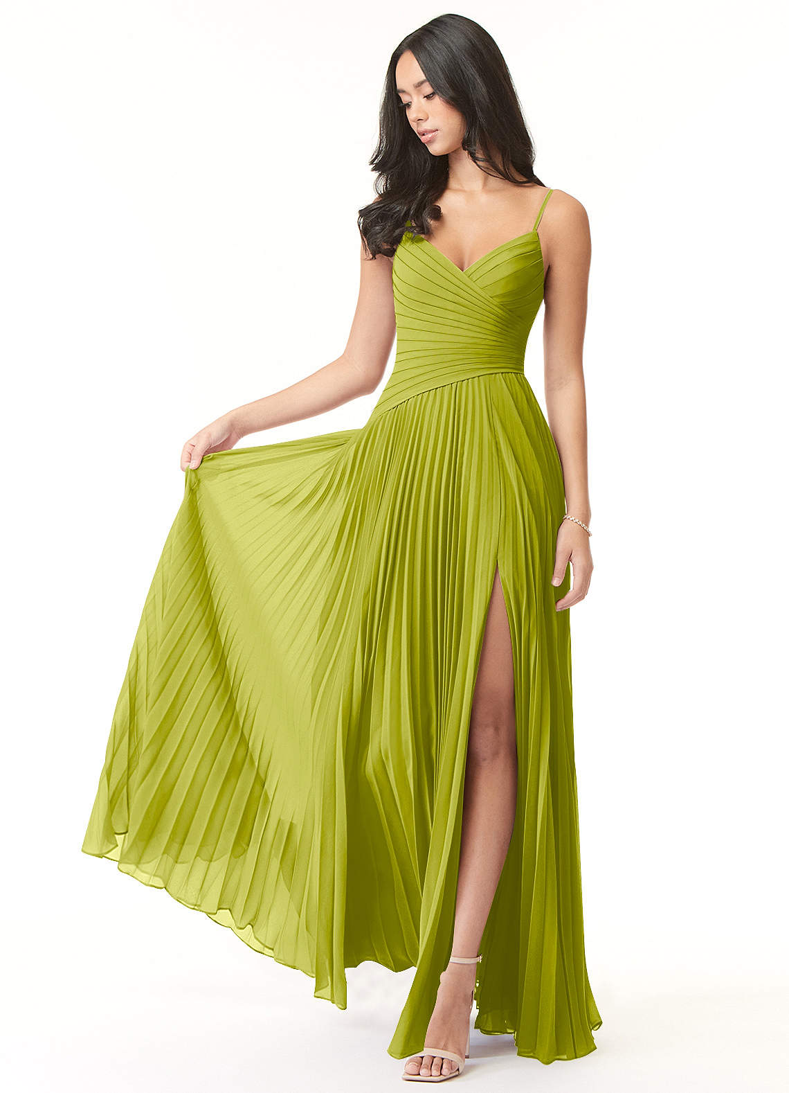 Vini A-Line V-Neck Chiffon Bridesmaid Dress in Lemongrass