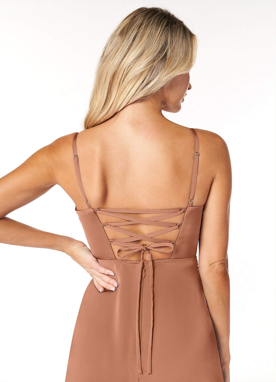 Marchella A-Line V-Neck Stretch Satin Bridesmaid Dress in Bronzer