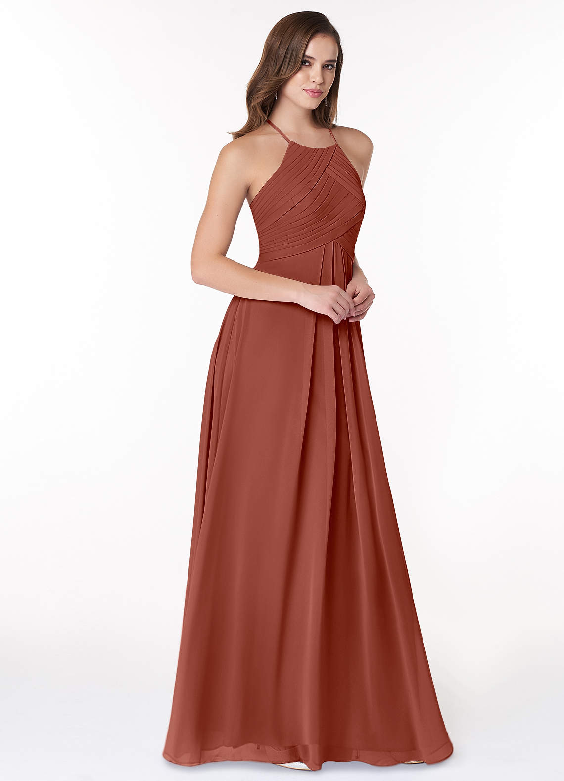 Ginger A-Line Halter Chiffon Bridesmaid Dress in Auburn