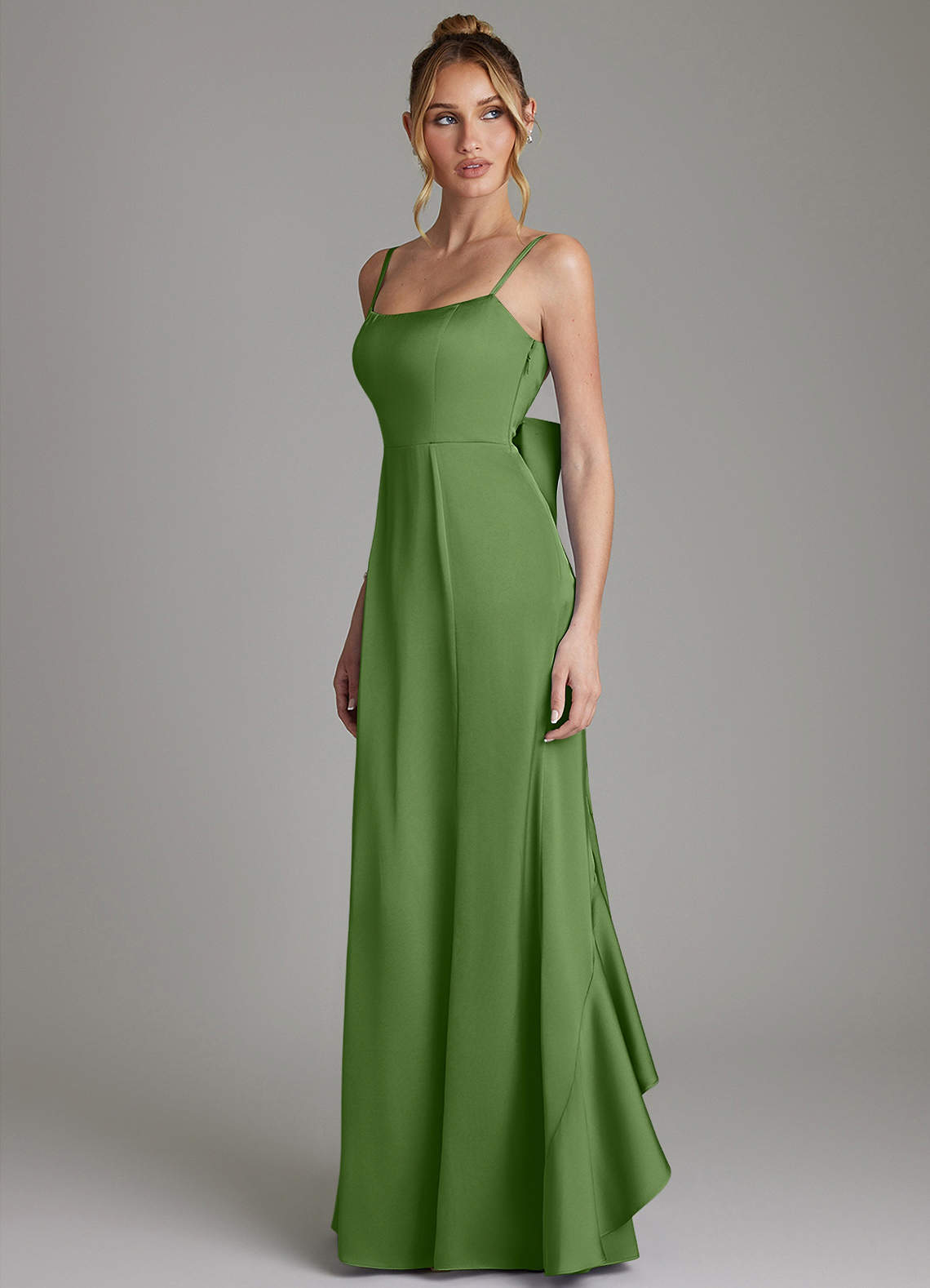 Zherra Mermaid Scoop-Neck Stretch Satin Bridesmaid Dress in Basil
