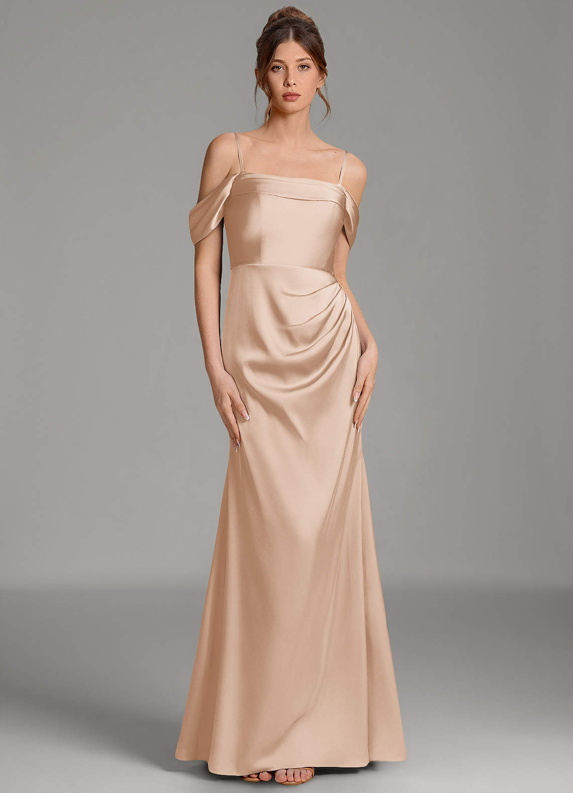 Wyatt Mermaid Off-the-Shoulder Stretch Satin Bridesmaid Dress in English Rose