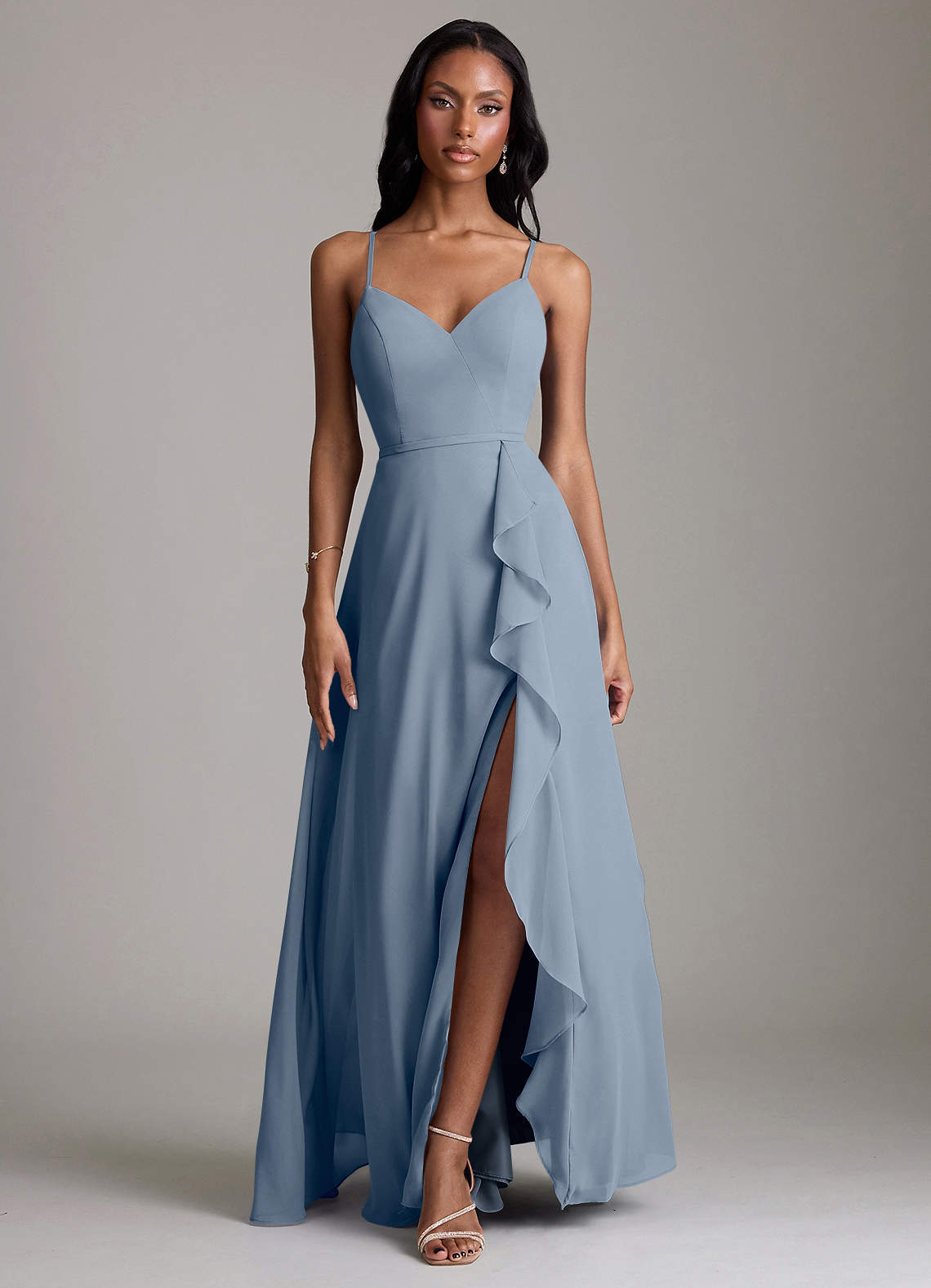 Naeem A-Line V-Neck Chiffon Bridesmaid Dress in Twilight