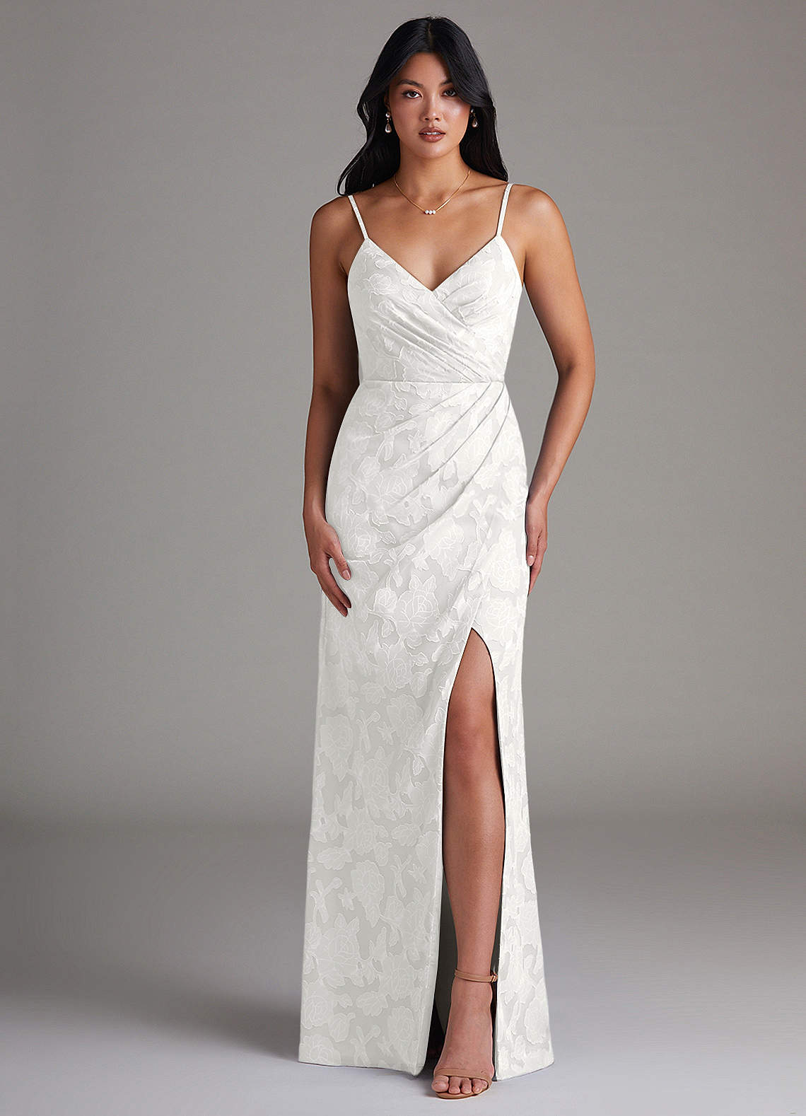 Maci Sheath V-Neck Floral Burnout Bridesmaid Dress in white