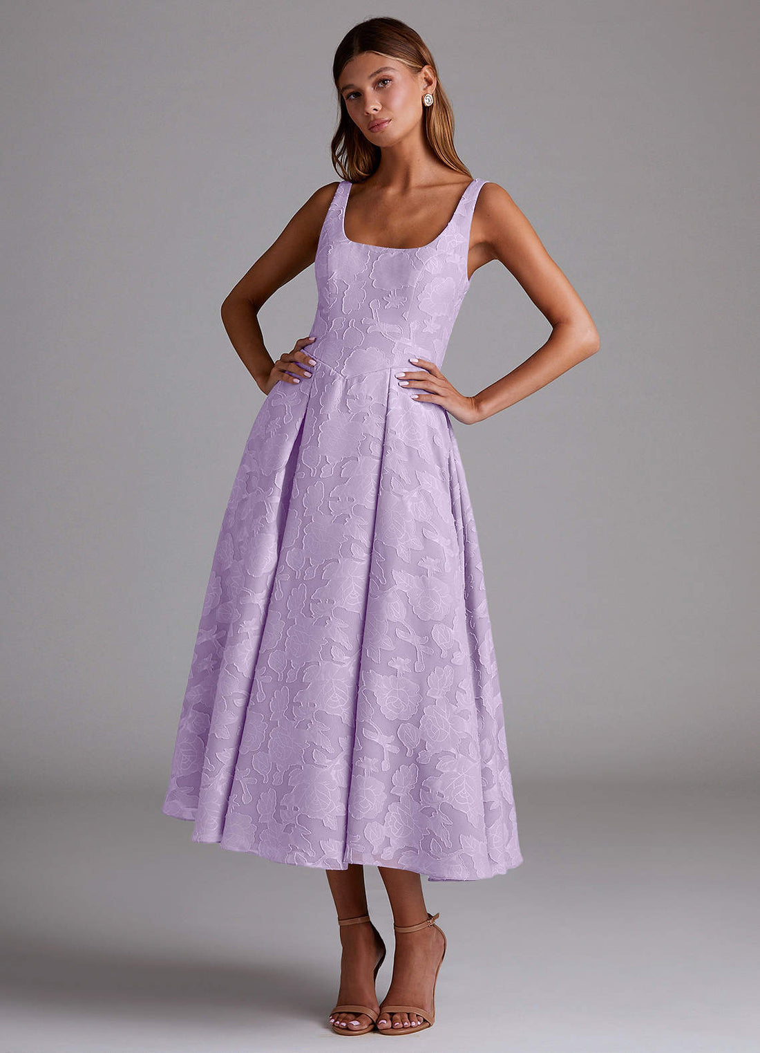 Amalie A-Line Square-Neck Floral Burnout Bridesmaid Dress in Lilac