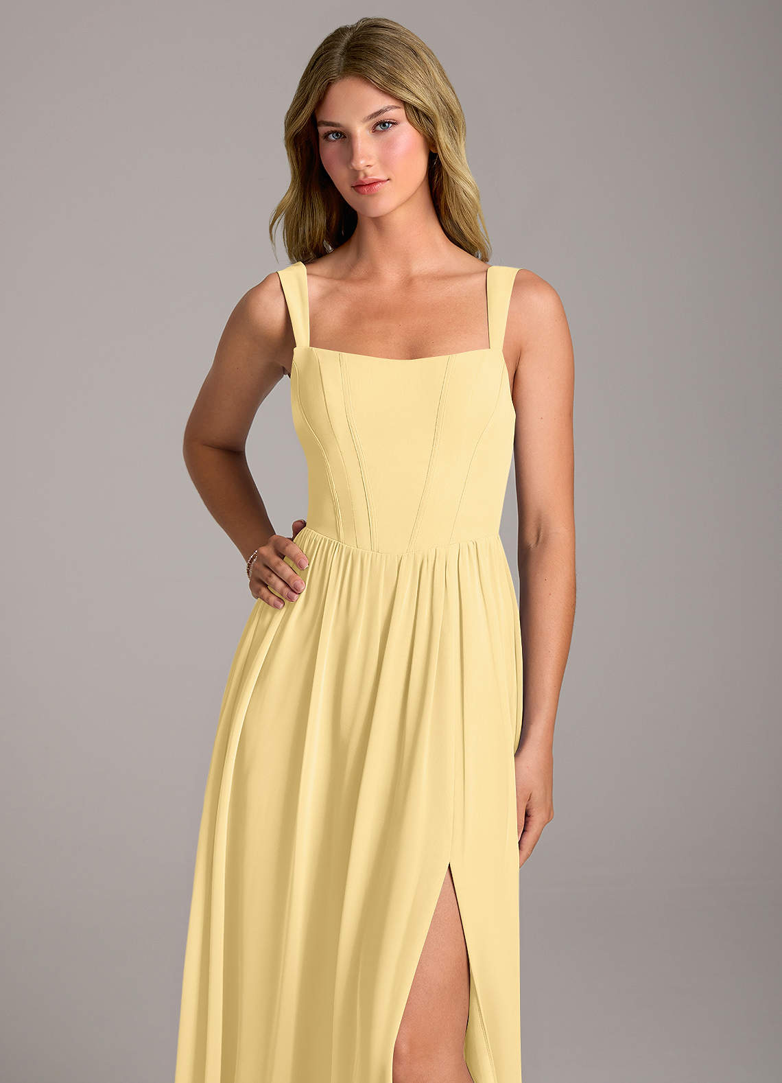 Rosaline A-Line Square-Neck Chiffon Bridesmaid Dress in Butter