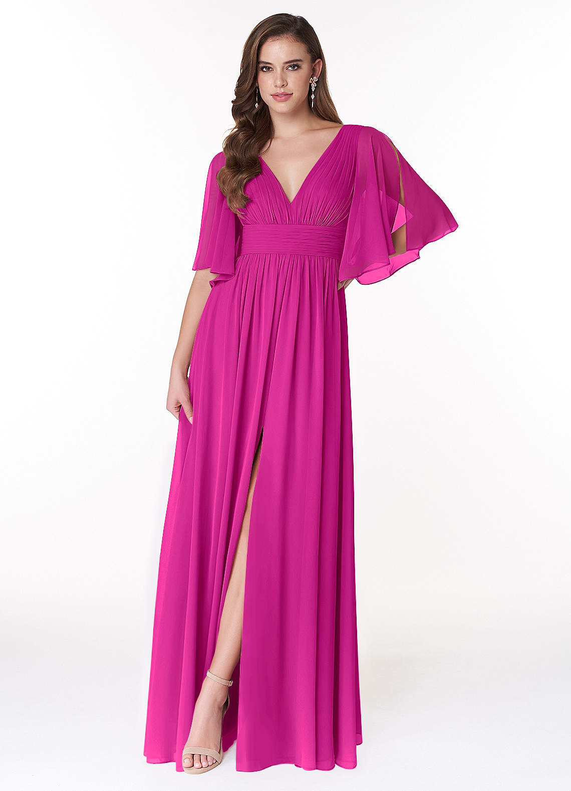 Temeka A-Line V-Neck Chiffon Bridesmaid Dress in Fuchsia