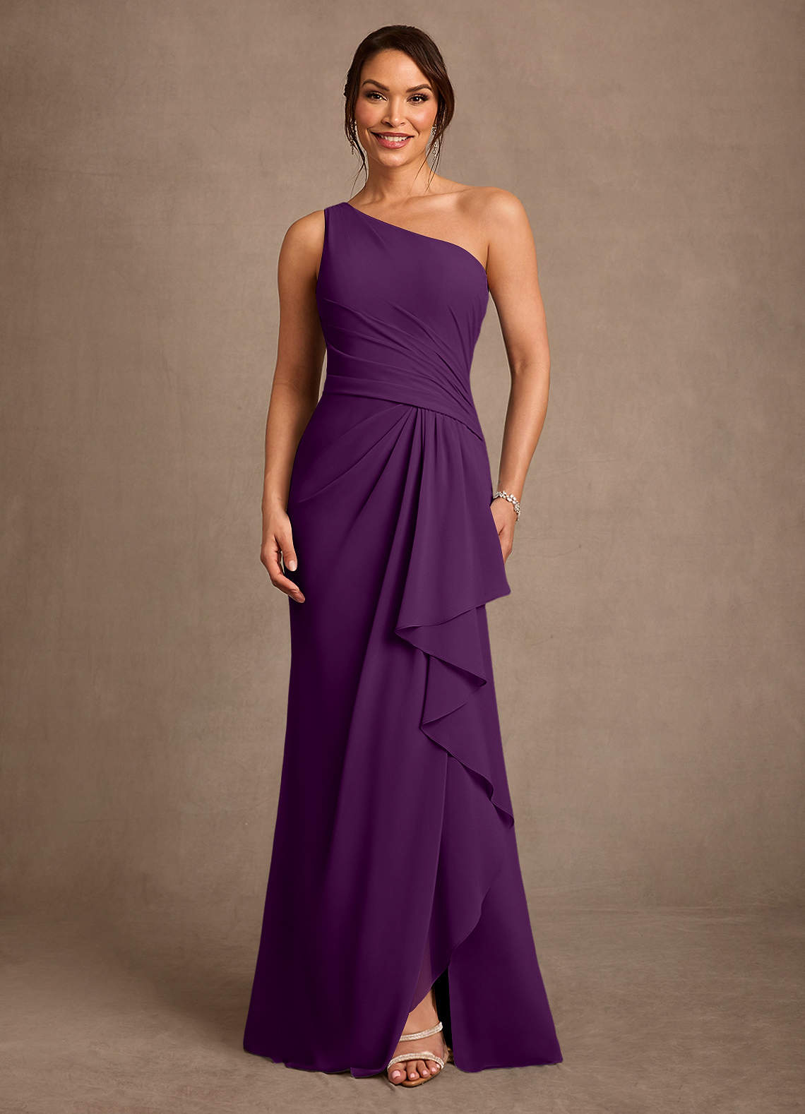 Floy Sheath One-Shoulder Chiffon Mother of the Bride Dress in Grape