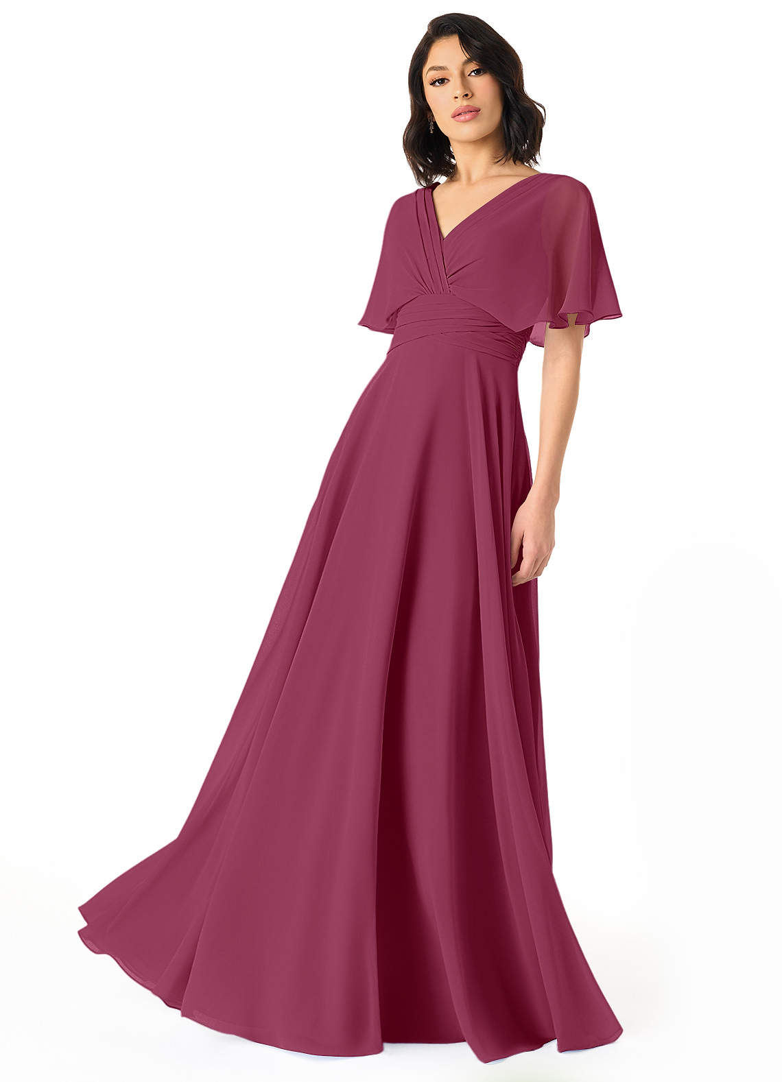 Pamela A-Line V-Neck Chiffon Bridesmaid Dress in Mulberry