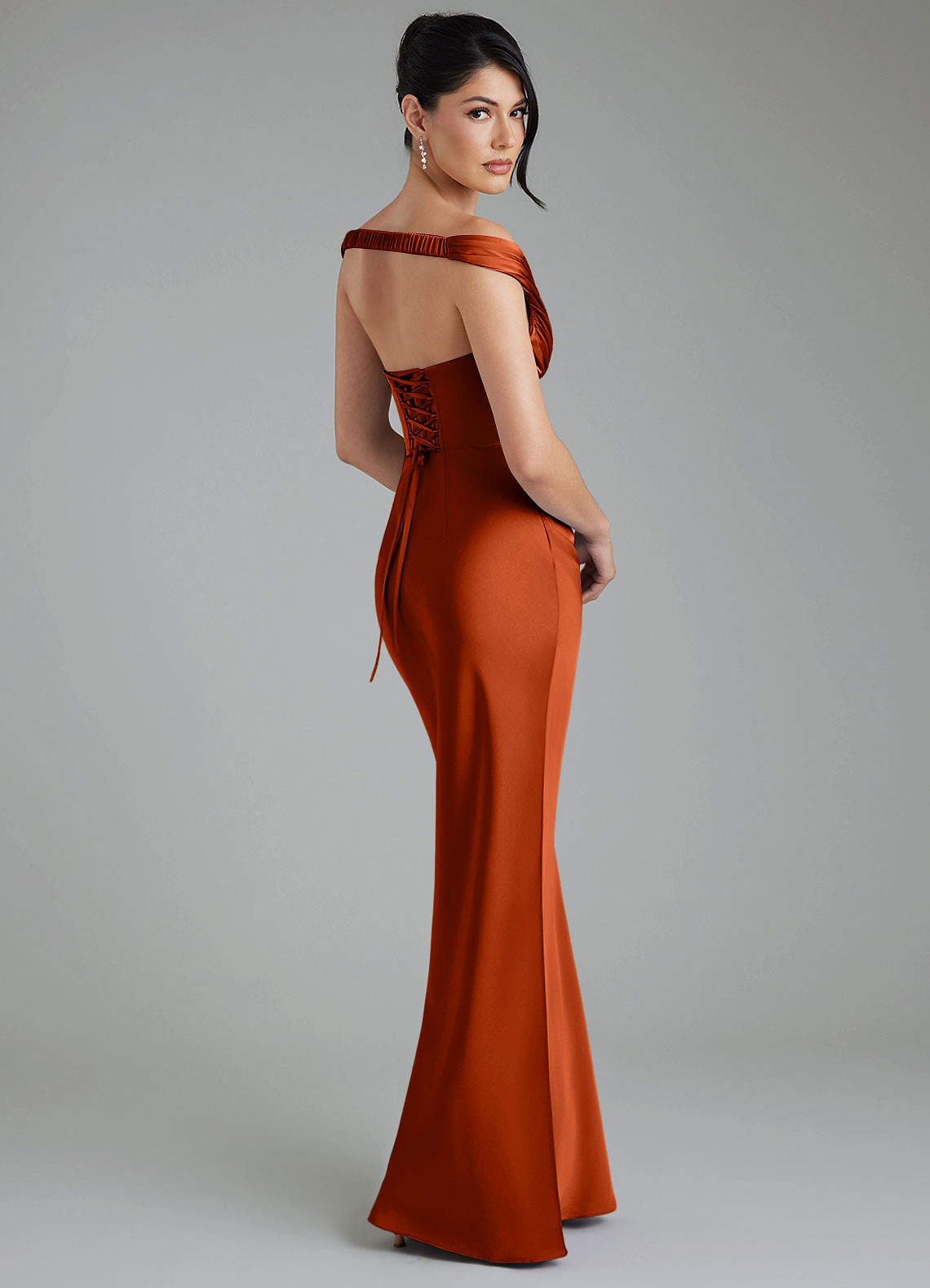 Stella Sheath V-Neck Stretch Satin Bridesmaid Dress in Paprika