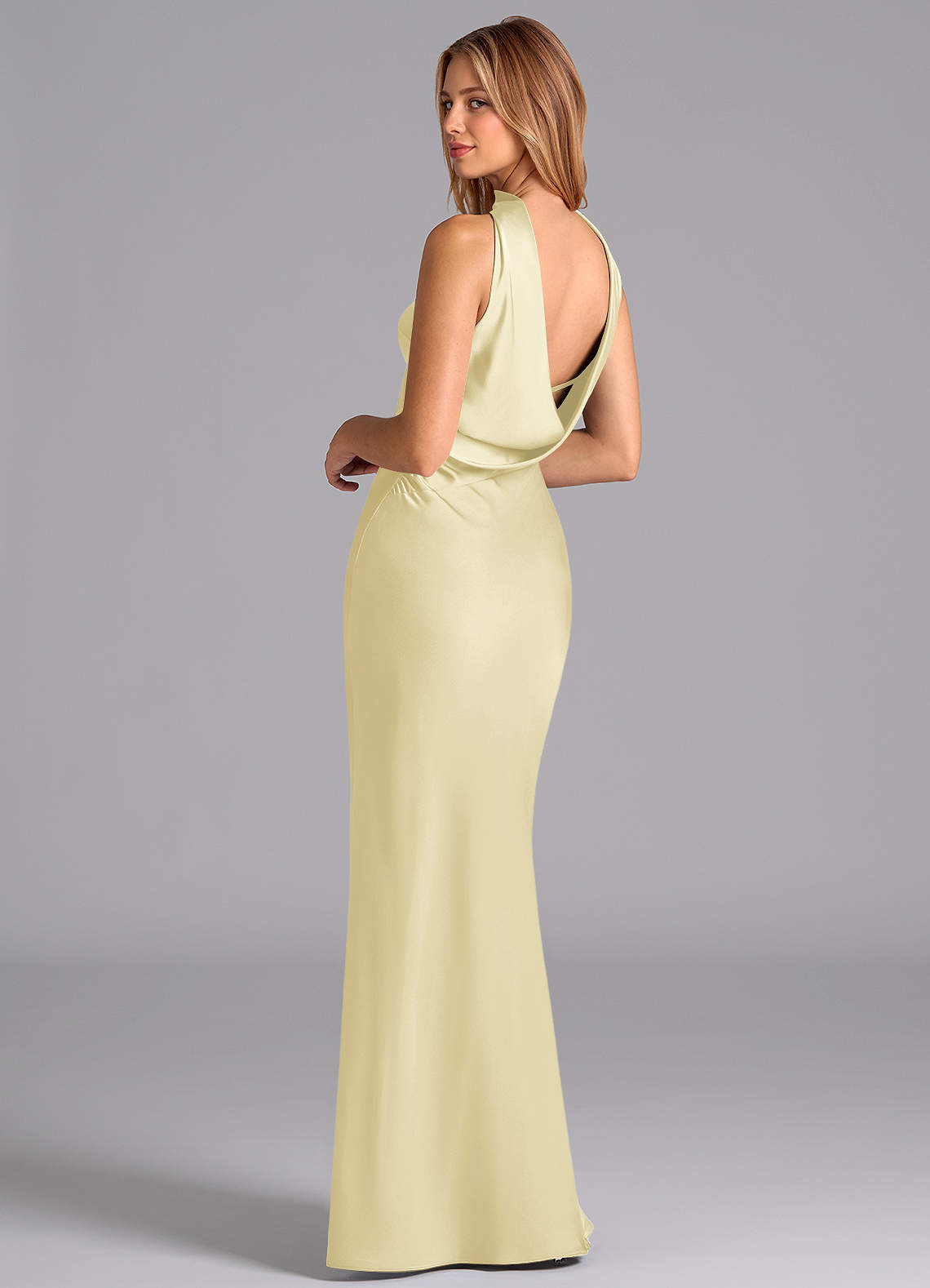 Lusinda Mermaid Strapless Stretch Satin Bridesmaid Dress in Lemon Sorbet