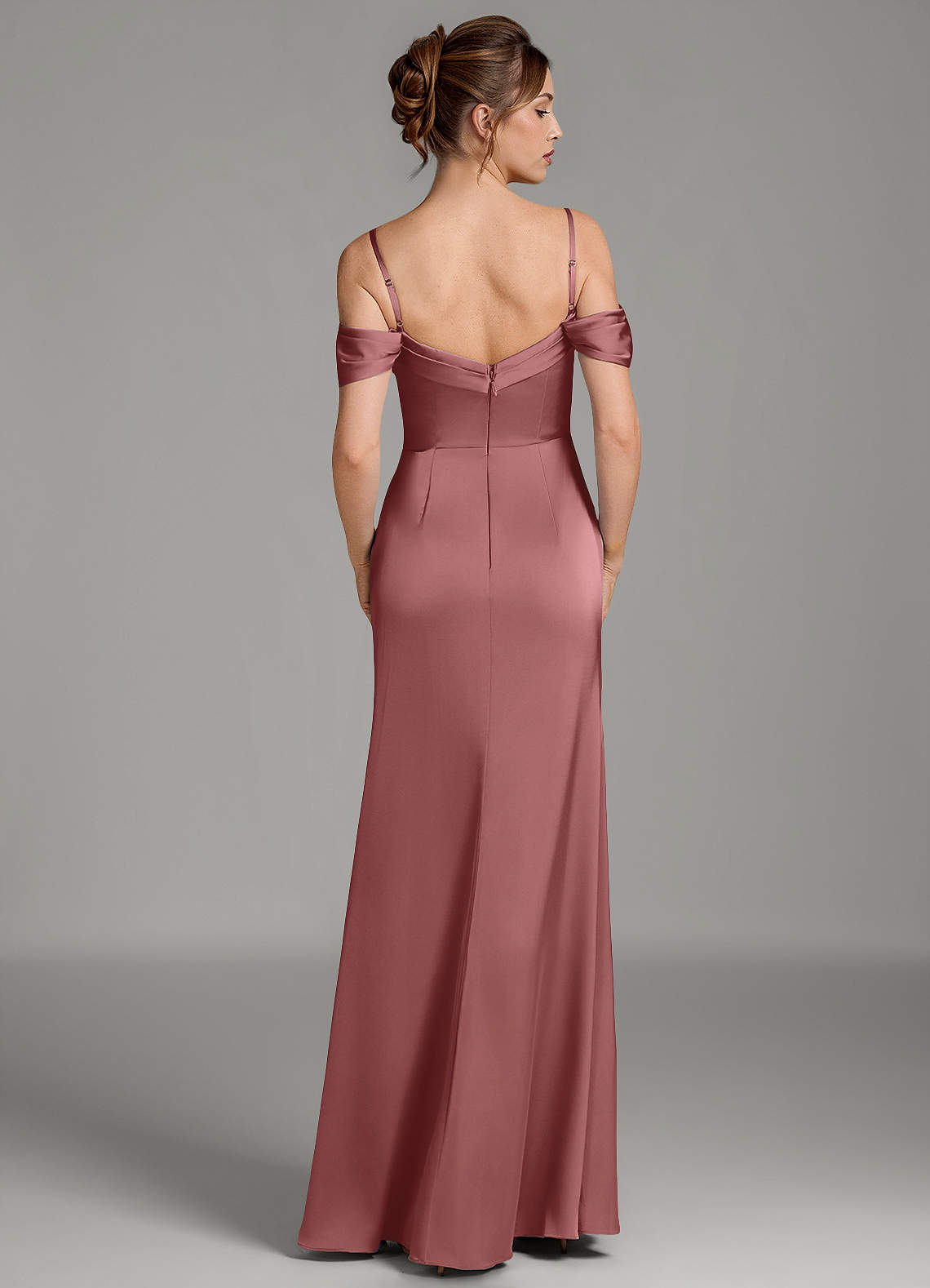 Wyatt Mermaid Off-the-Shoulder Stretch Satin Bridesmaid Dress in Amethyst