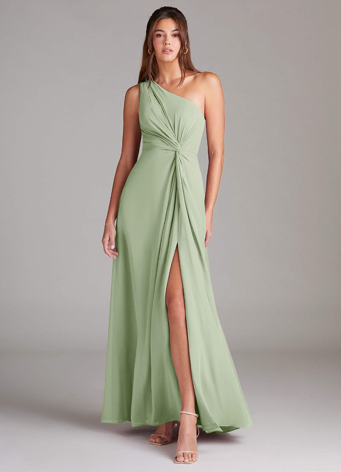 Brooke A-Line One-Shoulder Chiffon Bridesmaid Dress in Dusty Sage