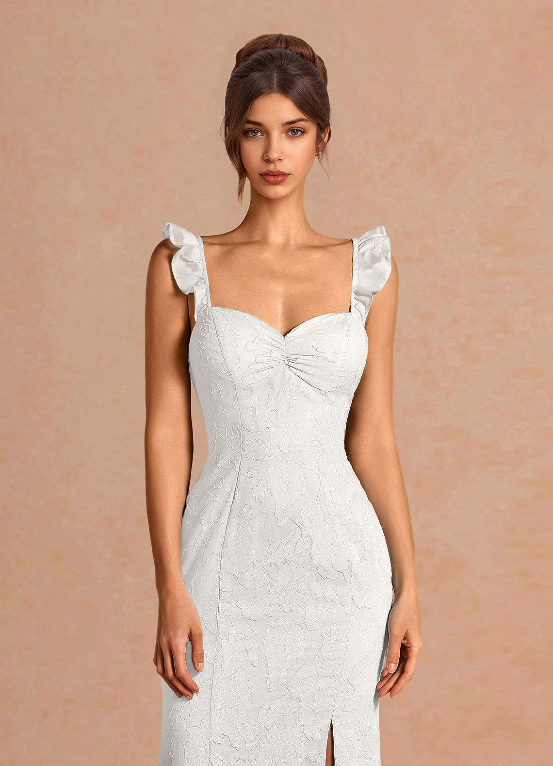 Romilly Mermaid Ruffled Chiffon Burnout Evening Dress in White