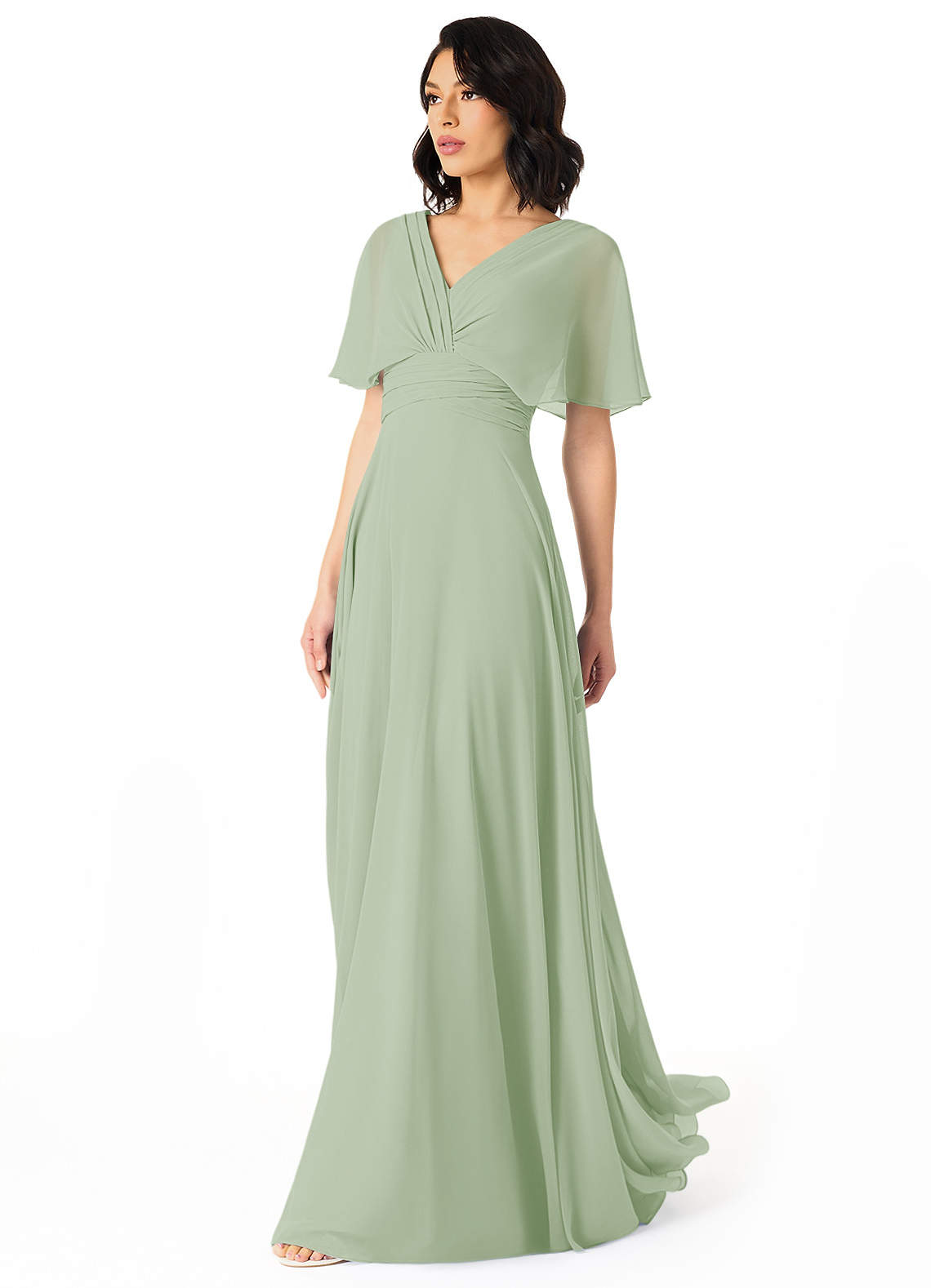 Pamela A-Line V-Neck Chiffon Bridesmaid Dress in Dusty Sage
