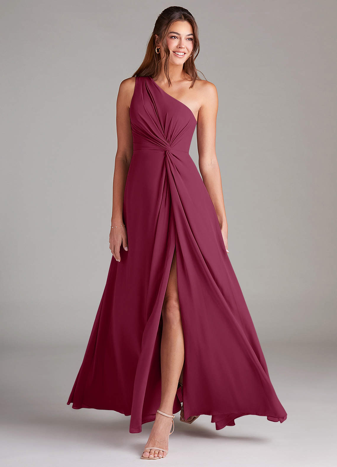 Brooke A-Line One-Shoulder Chiffon Bridesmaid Dress in Mulberry