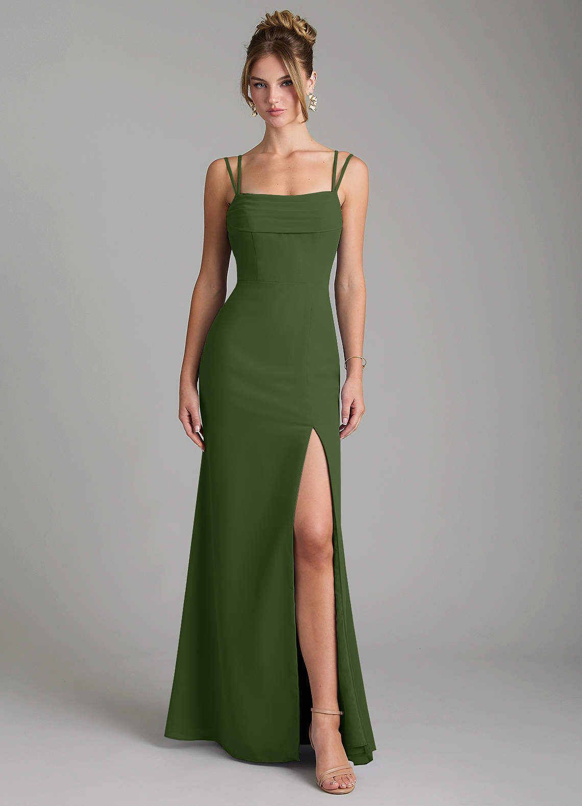 Egypt Sheath Sweetheart Chiffon Bridesmaid Dress in Olive
