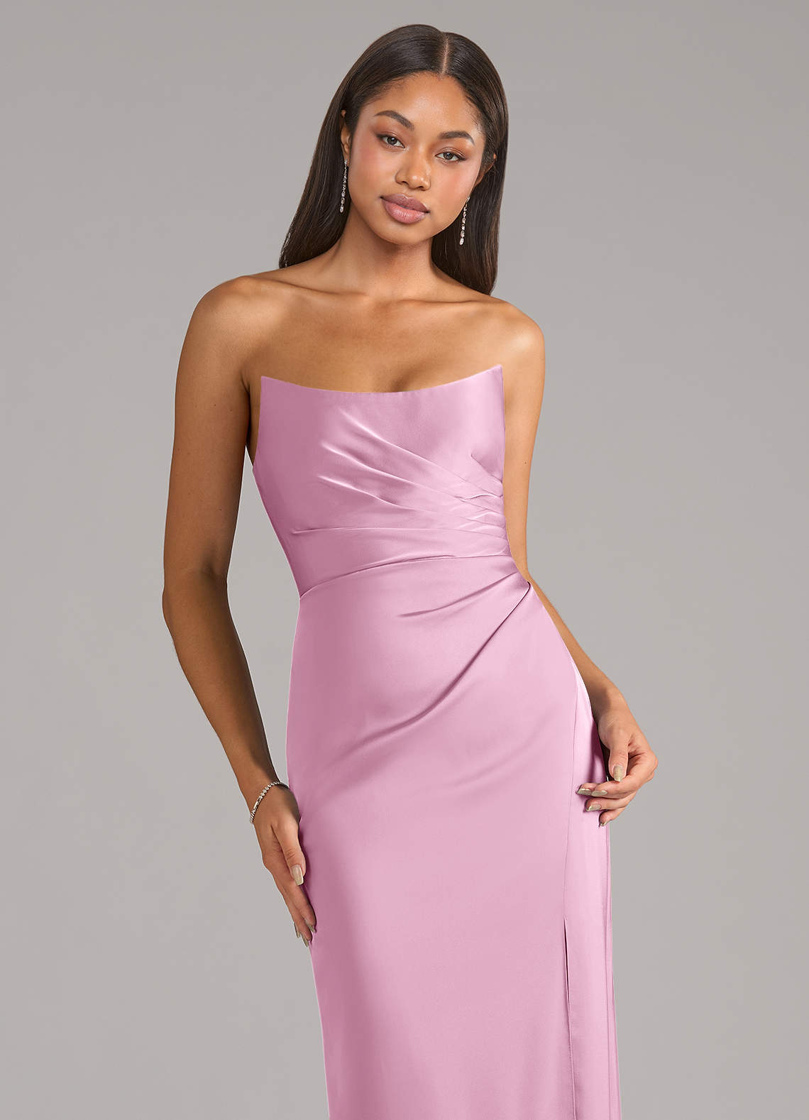 Marla Sheath Strapless Stretch Satin Bridesmaid Dress in candy pink