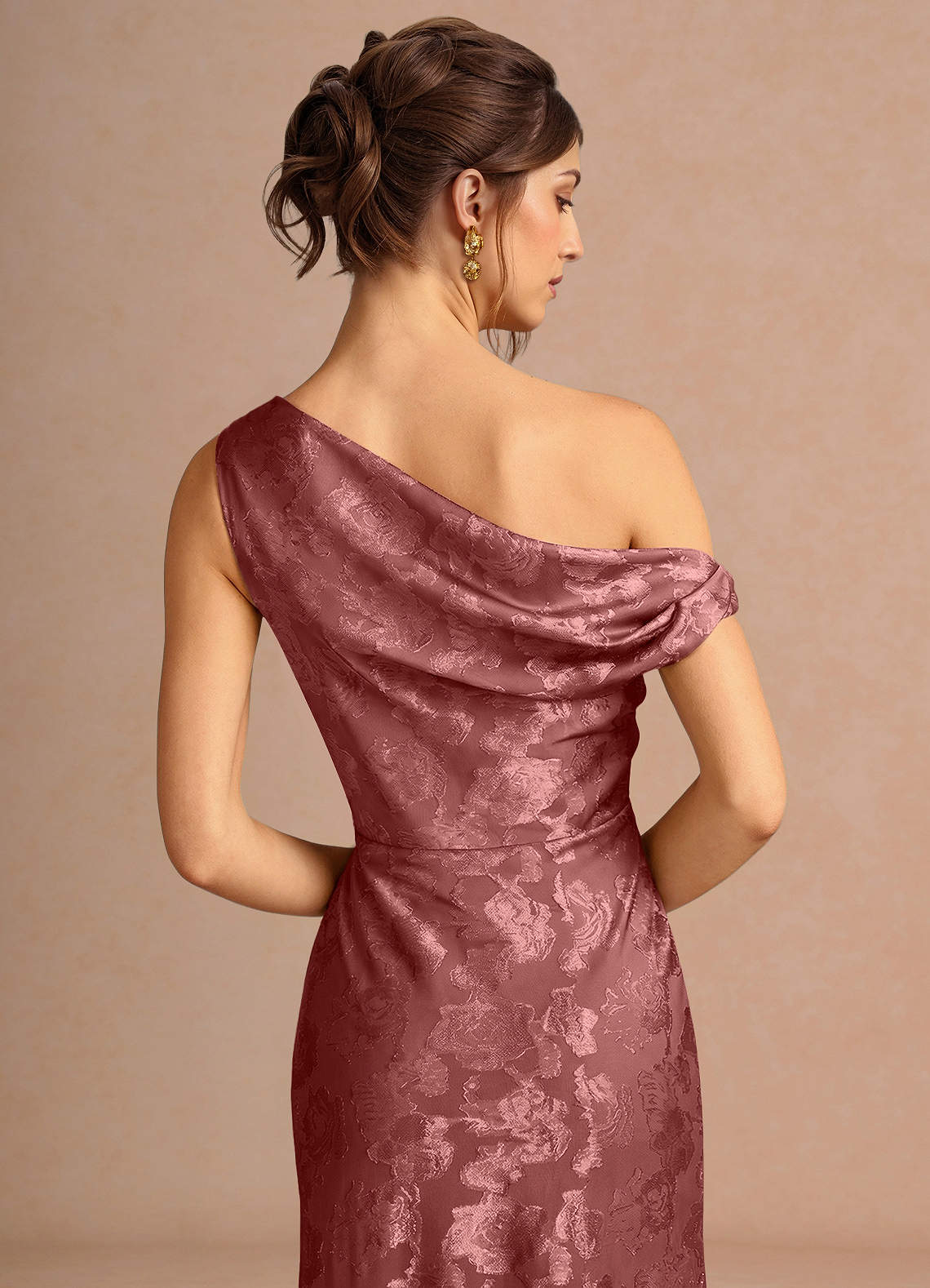 Kismet Mermaid One-Shoulder Fil Coupé Wedding Guest Dress in Vintage Rose