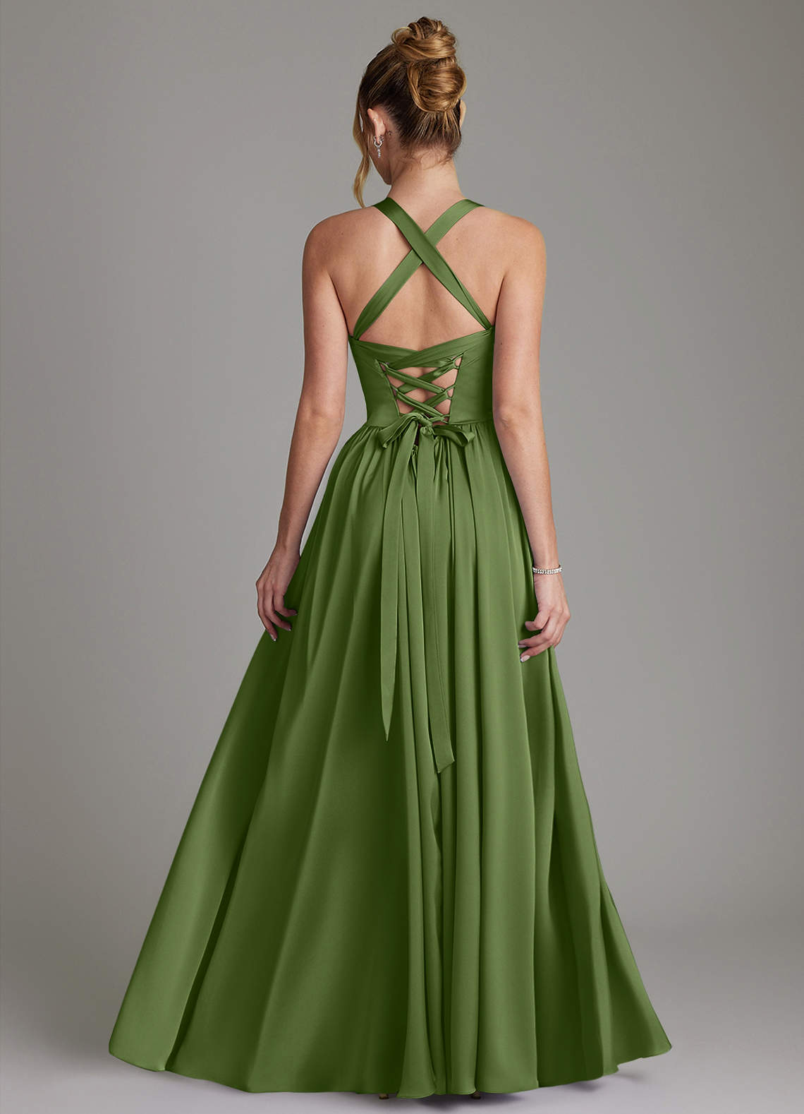 Francis A-Line V-Neck Stretch Satin Bridesmaid Dress in Juniper