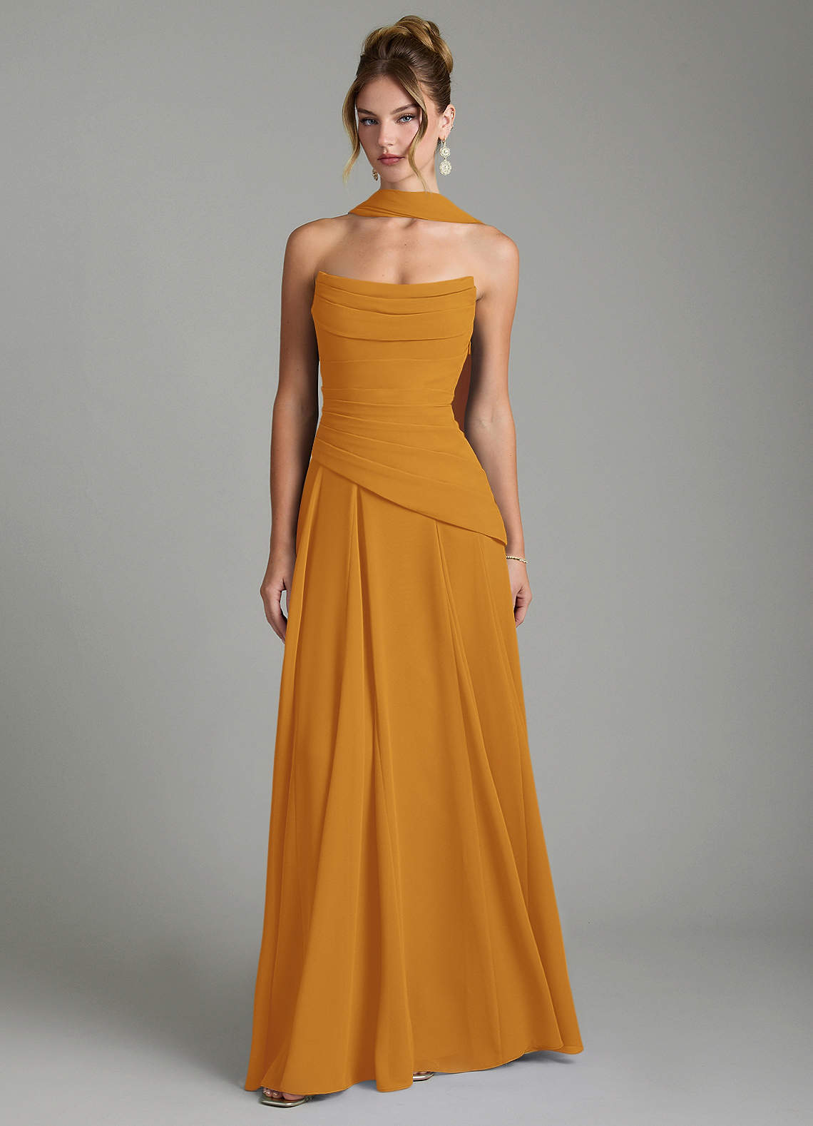 Gabriela A-Line Cowl-Neck Chiffon Bridesmaid Dress in butterscotch