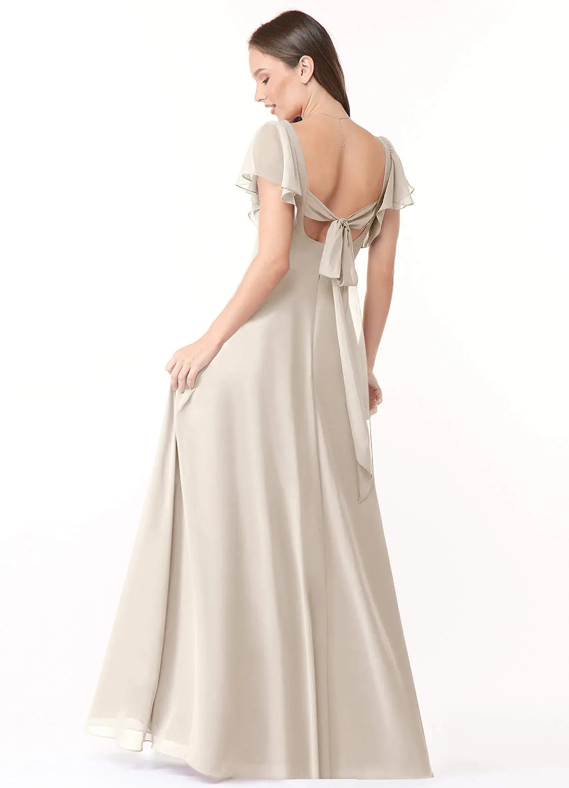 Syenna A-Line V-Neck Chiffon Bridesmaid Dress in White Alabaster