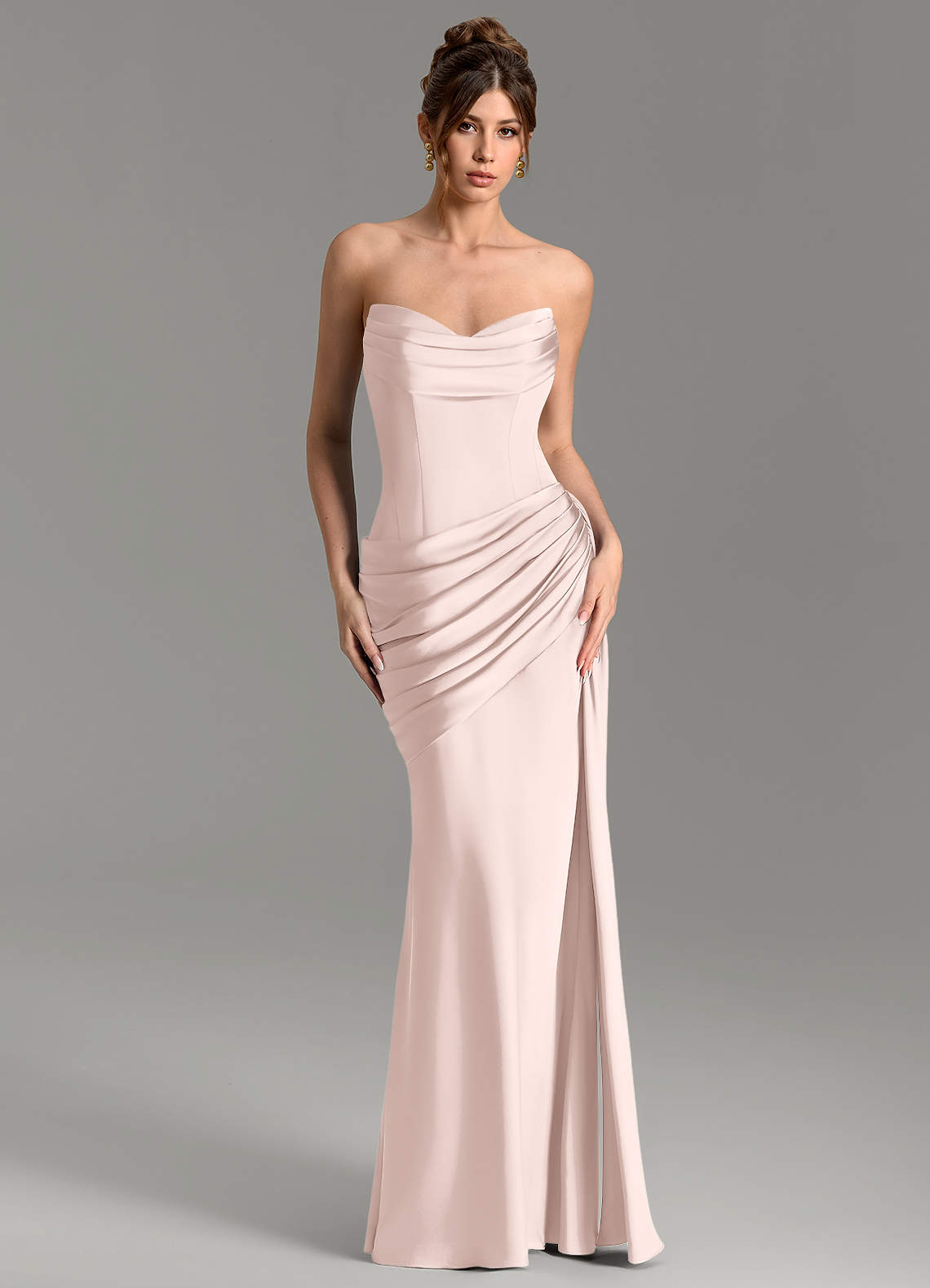 Zorah Mermaid Sweetheart Stretch Satin Bridesmaid Dress in Blushing Pink