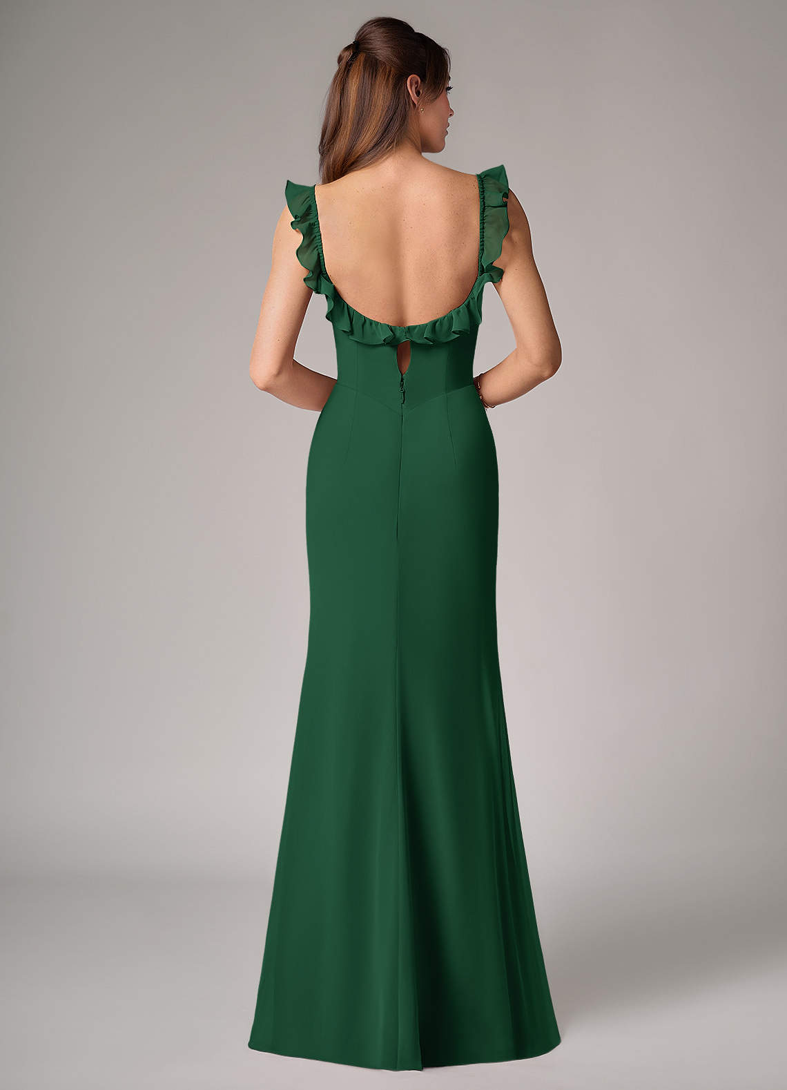 Callie Mermaid Scoop-Neck Chiffon Bridesmaid Dress in Dark Green