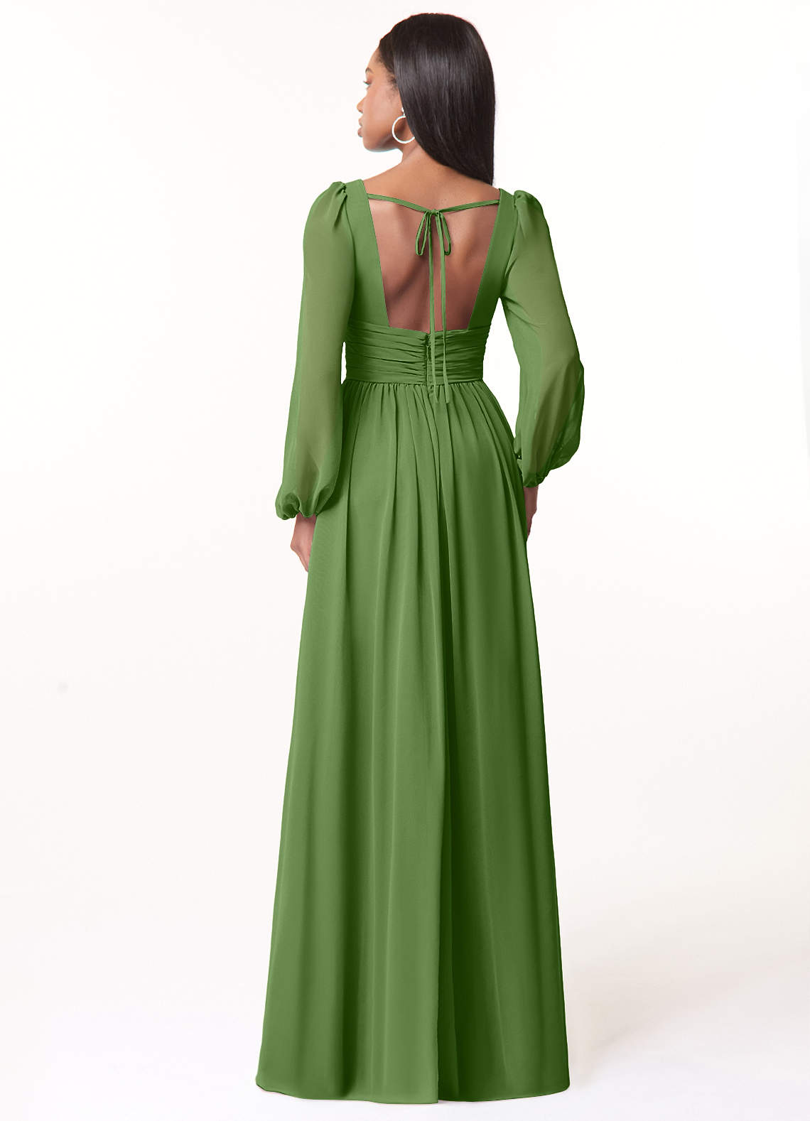 Norah A-Line V-Neck Chiffon Bridesmaid Dress in Basil