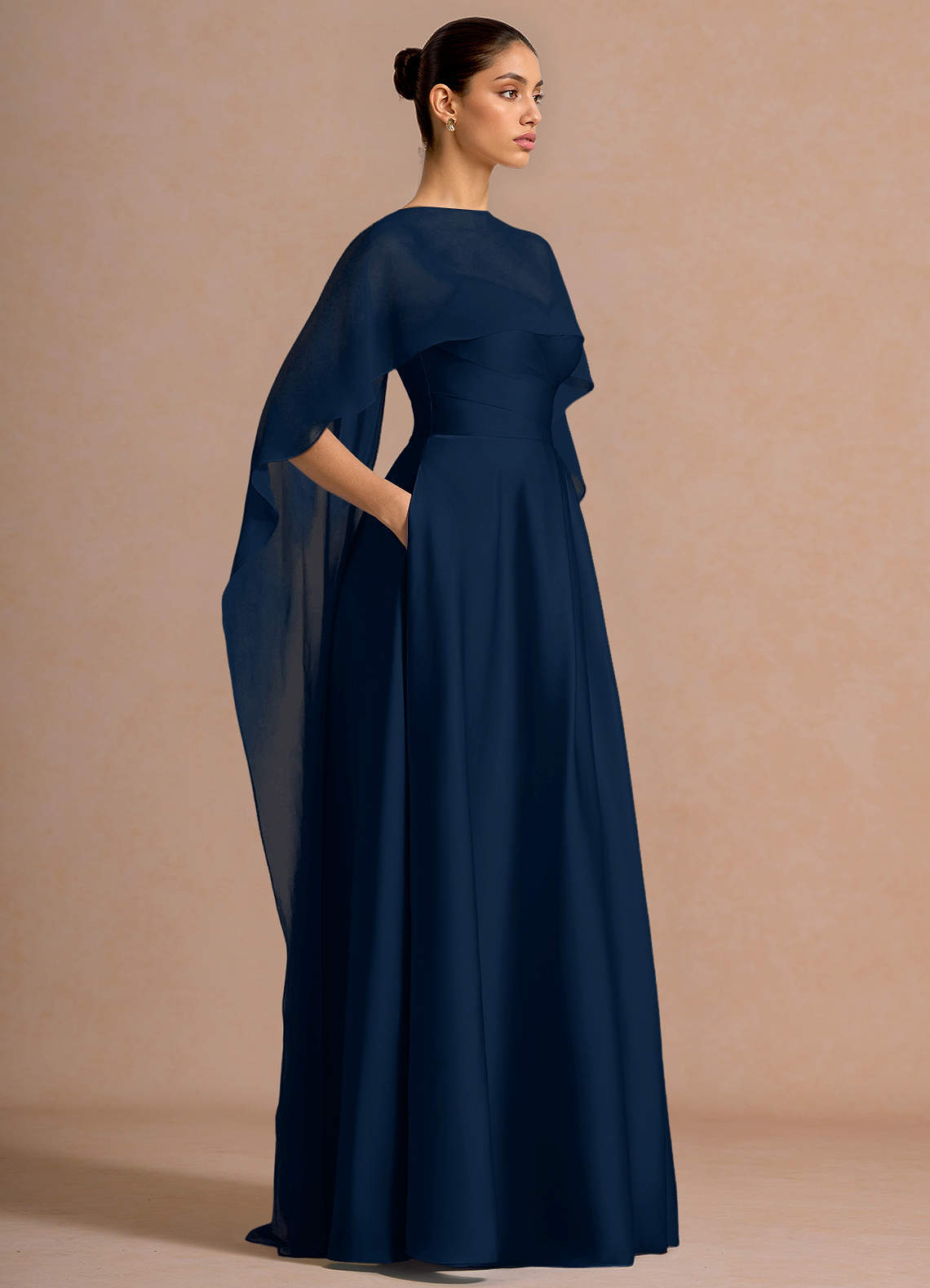 Nancy A-Line V-Neck Stretch Satin and Chiffon Evening Dress in Sky Blue
