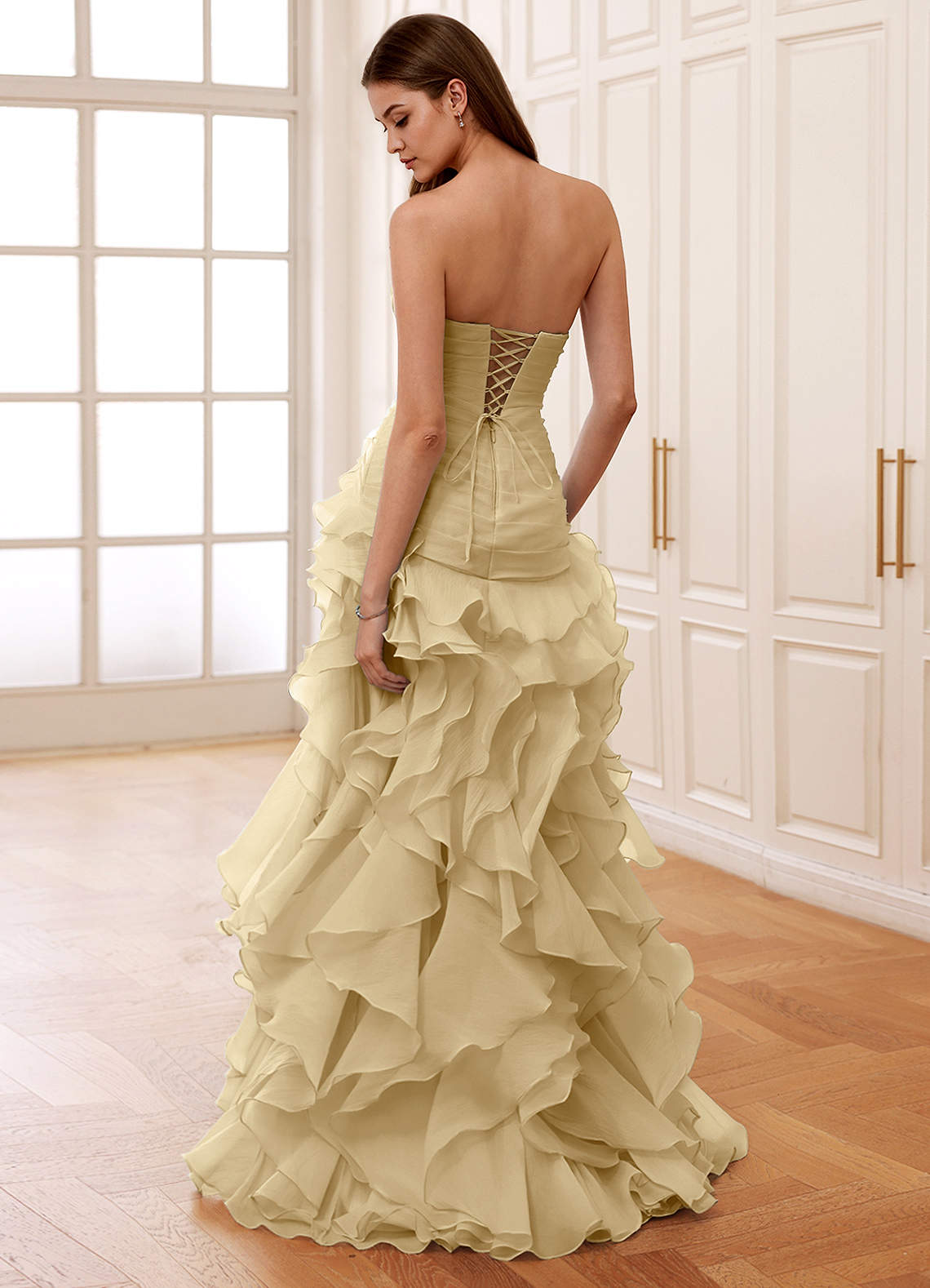 Christabelle Mermaid Sweetheart Chiffon Evening Dress in Gold