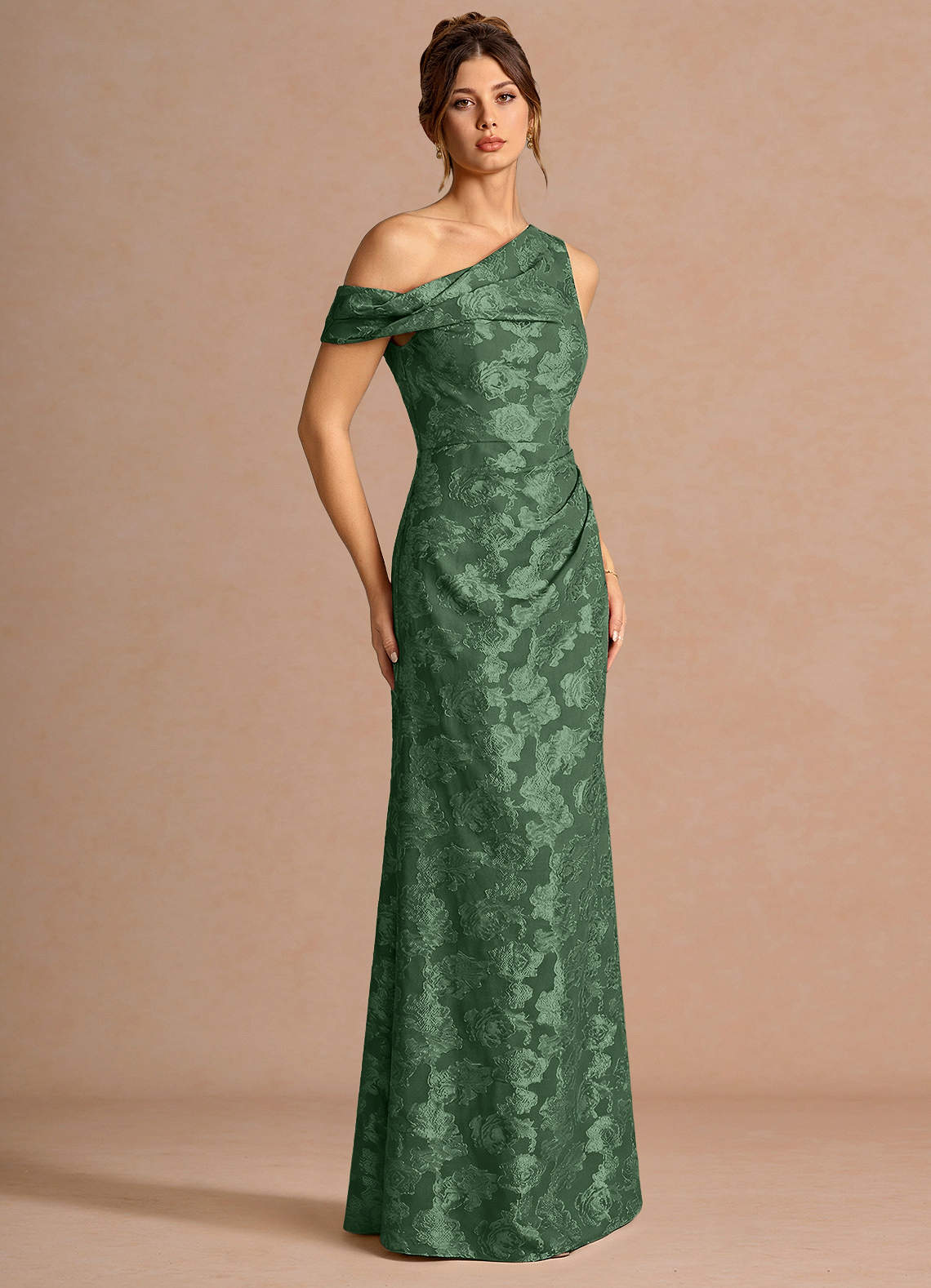 Kismet Mermaid One-Shoulder Fil Coupé Wedding Guest Dress in Eucalyptus