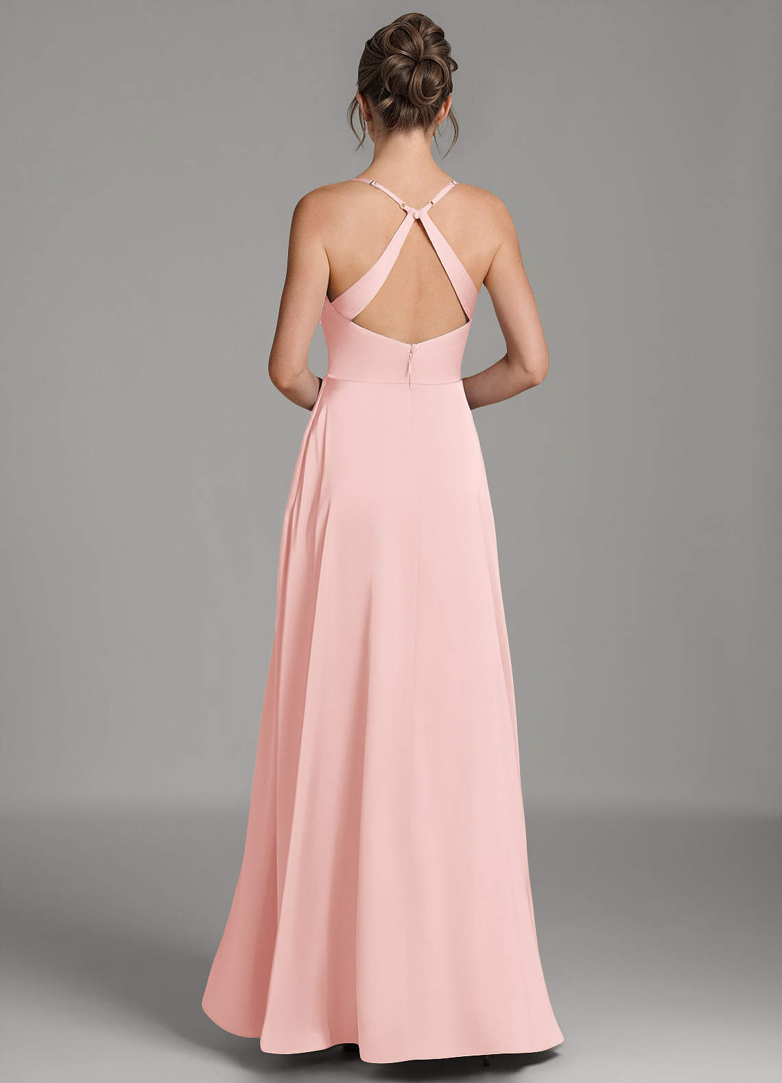 Frankie A-Line Scoop-Neck Stretch Satin Bridesmaid Dress in Powder Pink