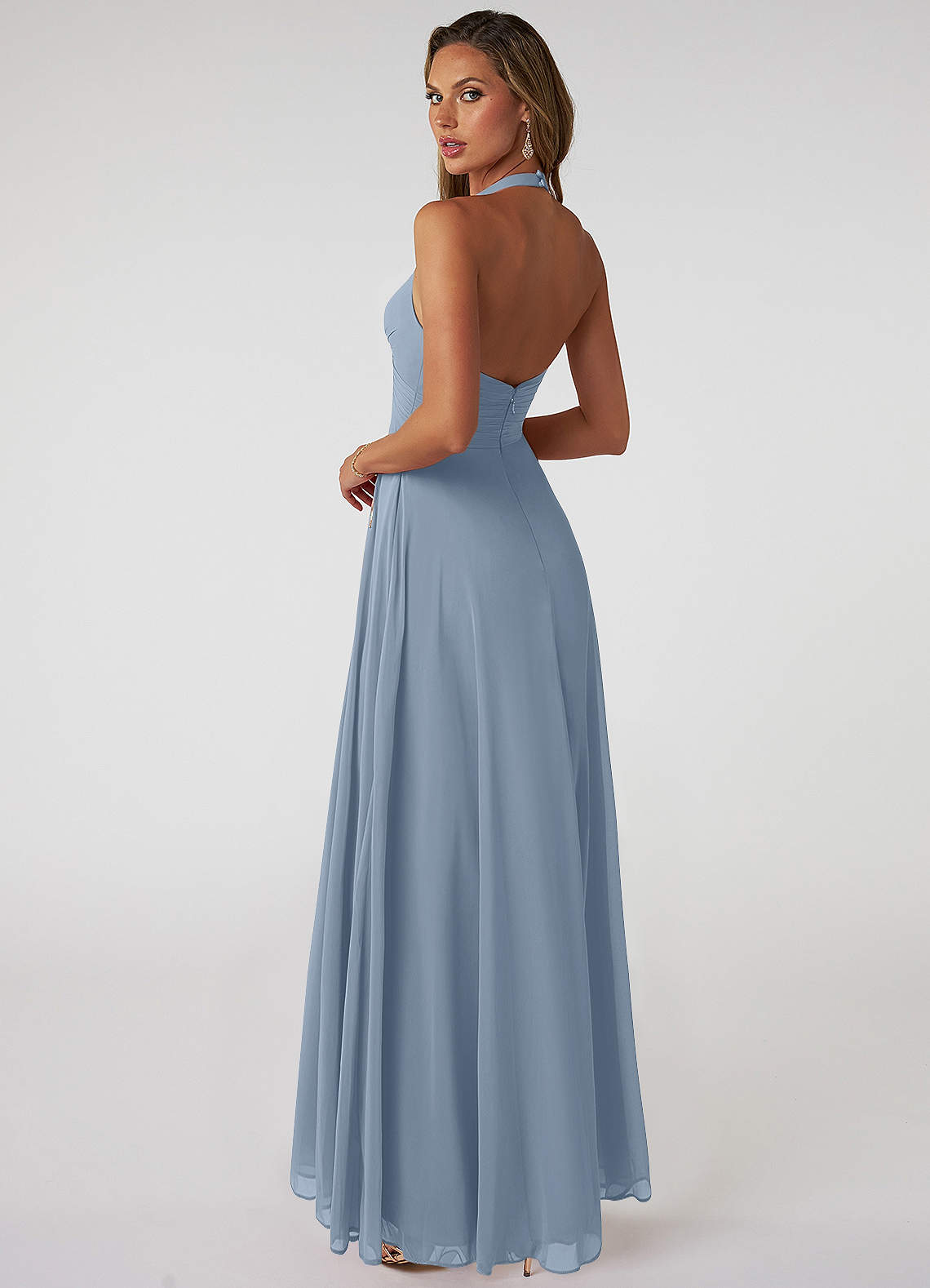 Tessie A-Line V-Neck Chiffon Bridesmaid Dress in dusty blue