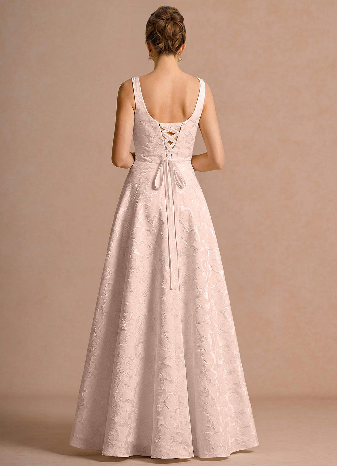 Effie A-Line Square-Neck Jacquard Evening Dress in Baby Pink