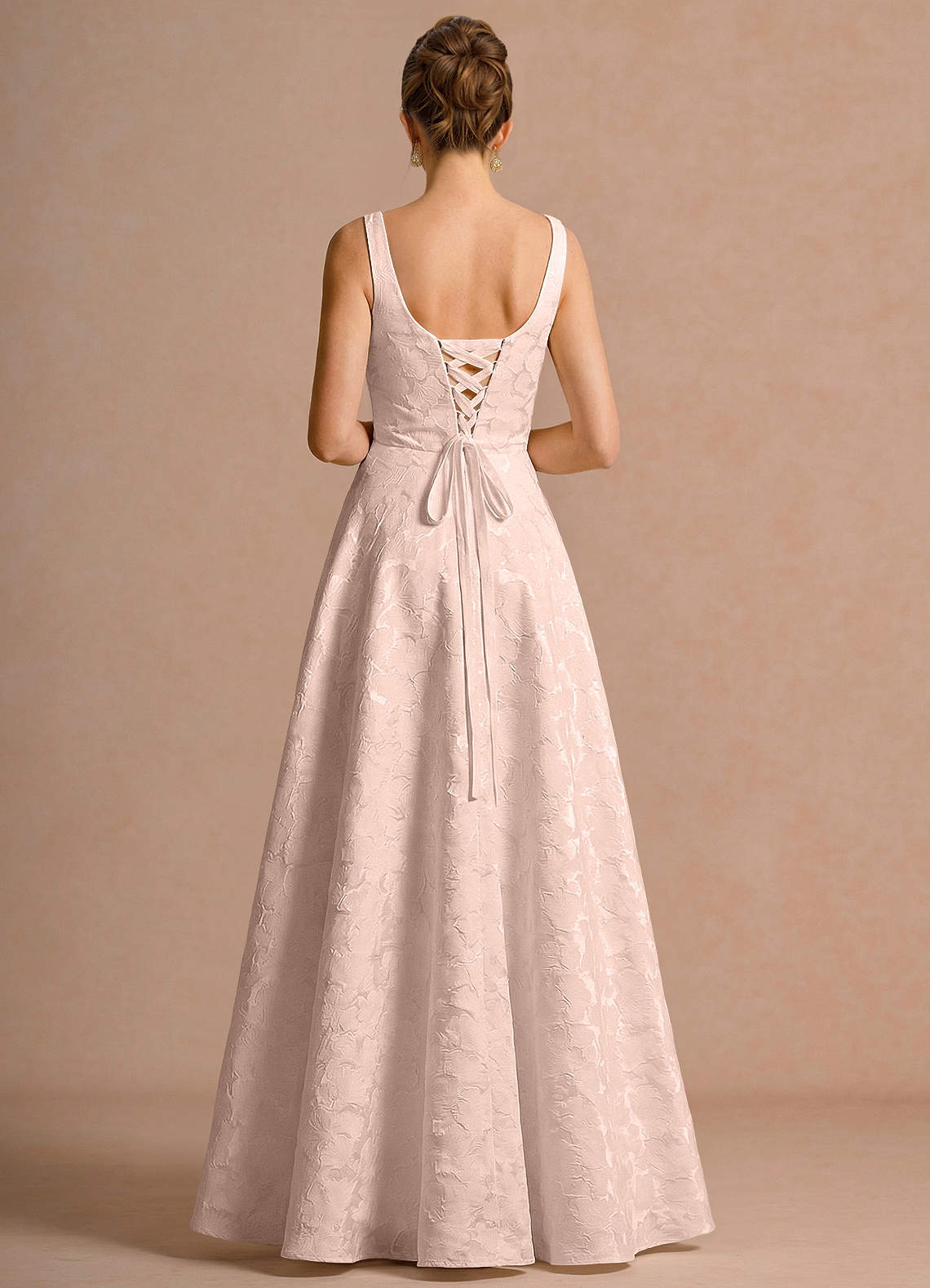 Effie A-Line Square-Neck Jacquard Evening Dress in Baby Pink