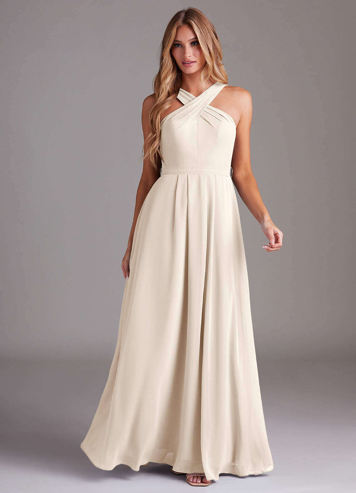 Dixie A-Line Halter Chiffon Bridesmaid Dress in White Alabaster