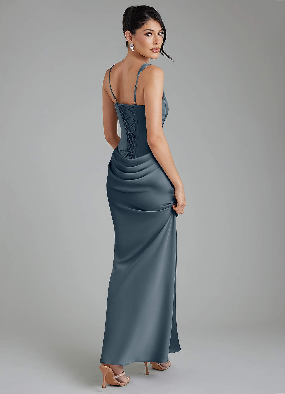 Etta Mermaid Square-Neck Stretch Satin Bridesmaid Dress in Twilight