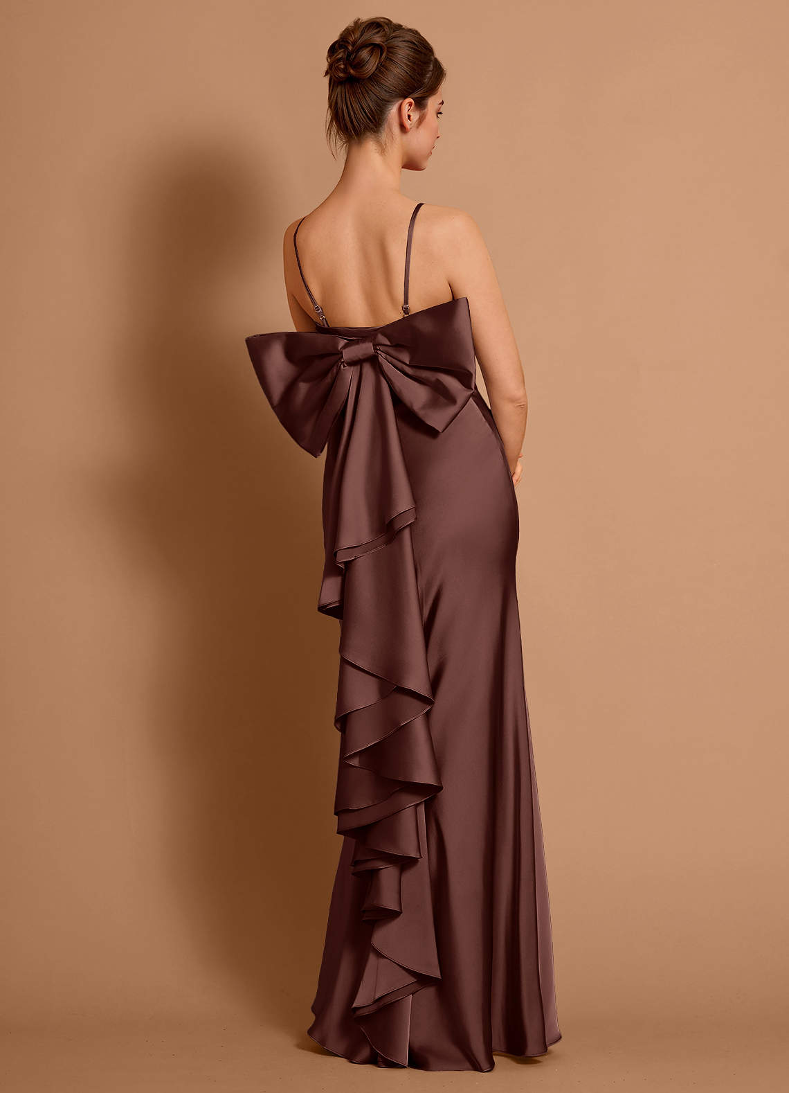 Aveline Mermaid Strapless Stretch Satin Evening Dress in Mocha Coco