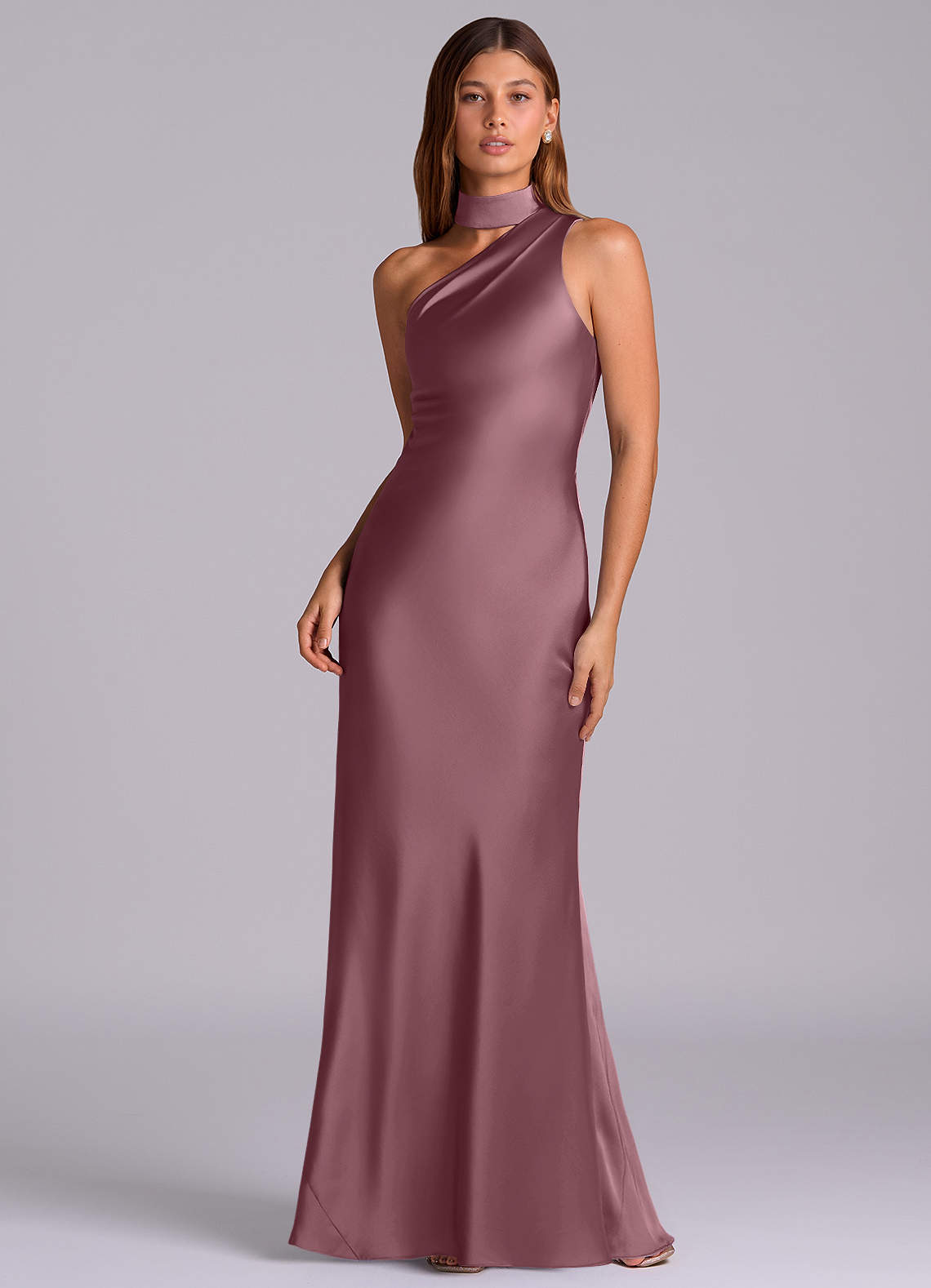 Seona Mermaid One-Shoulder Stretch Satin and Tulle Bridesmaid Dress in Amethyst