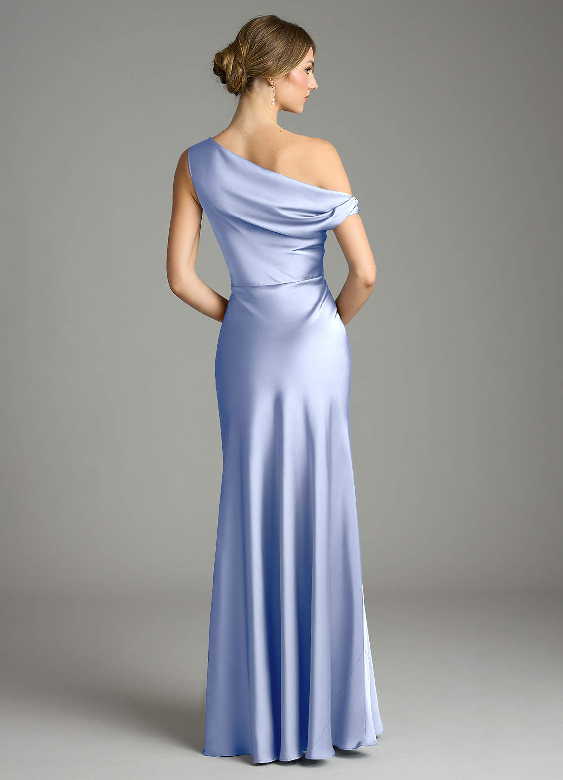 Emerson Mermaid One-Shoulder Stretch Satin Bridesmaid Dress in Ice